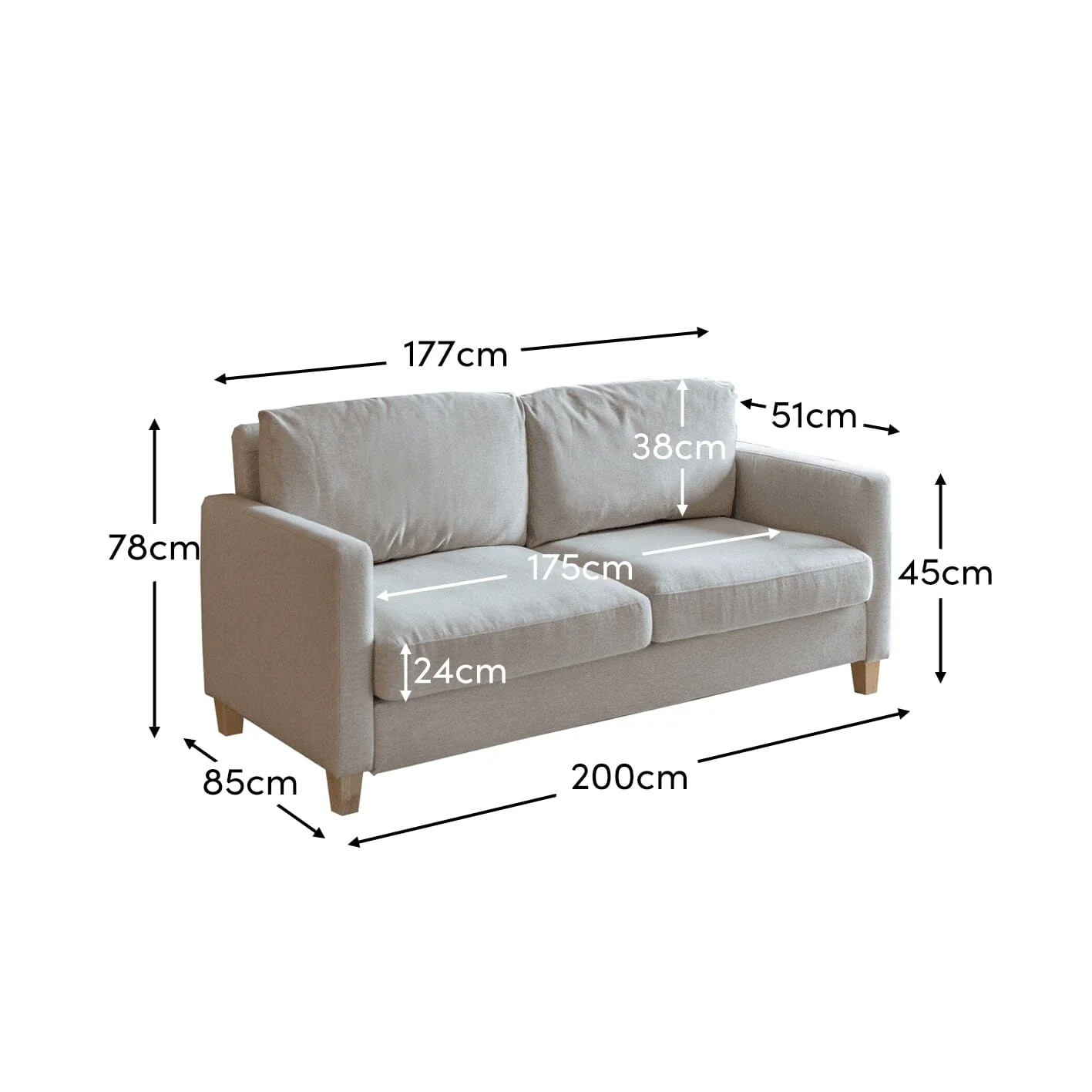 Ava 3 Seater Sofa - Sand with Pale Oak Legs - Image 5