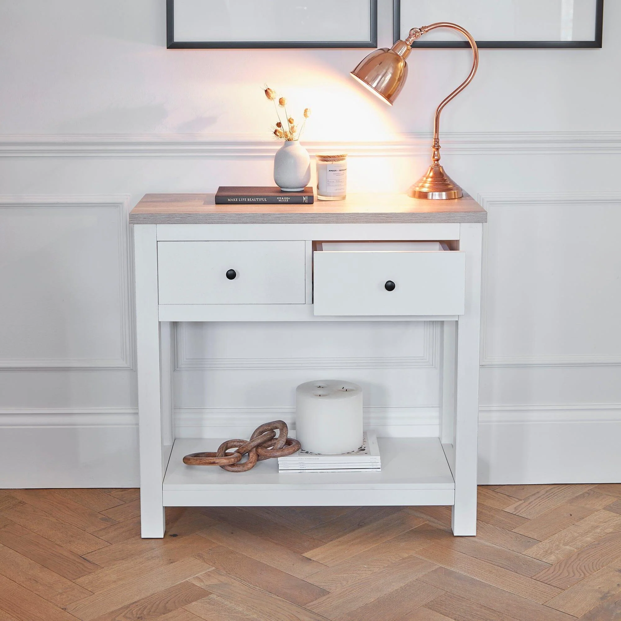 Bampton Alabaster White 2 Drawer Console Table - Image 4