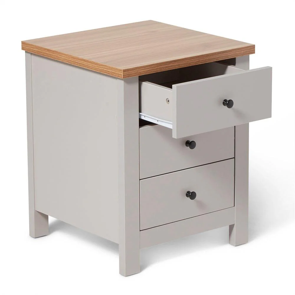 Bampton 3 Drawer Bedside Table - Stone Grey - Image 6