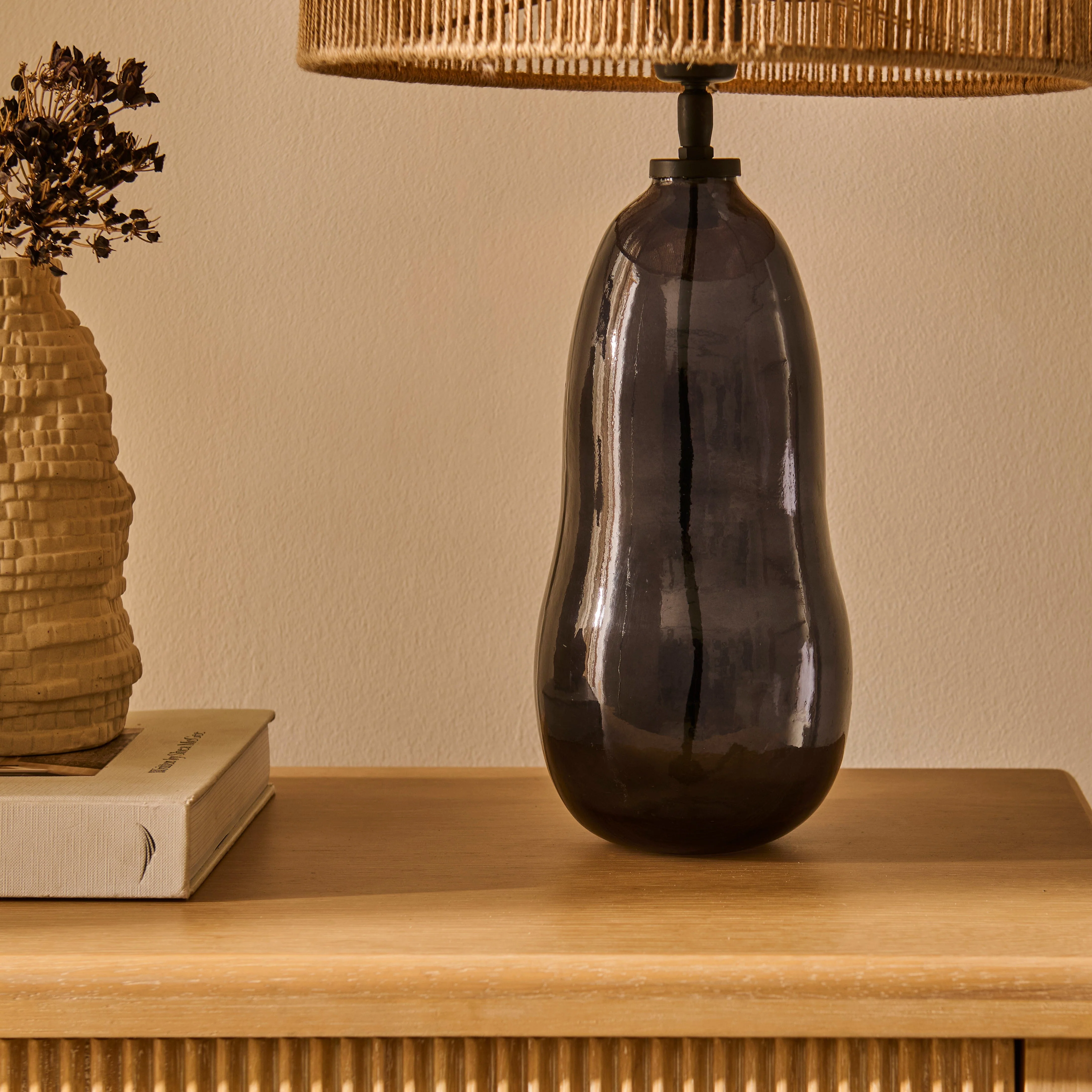 Breamore Dark Grey Glass Wide Table Lamp Base - 30cm - Image 4