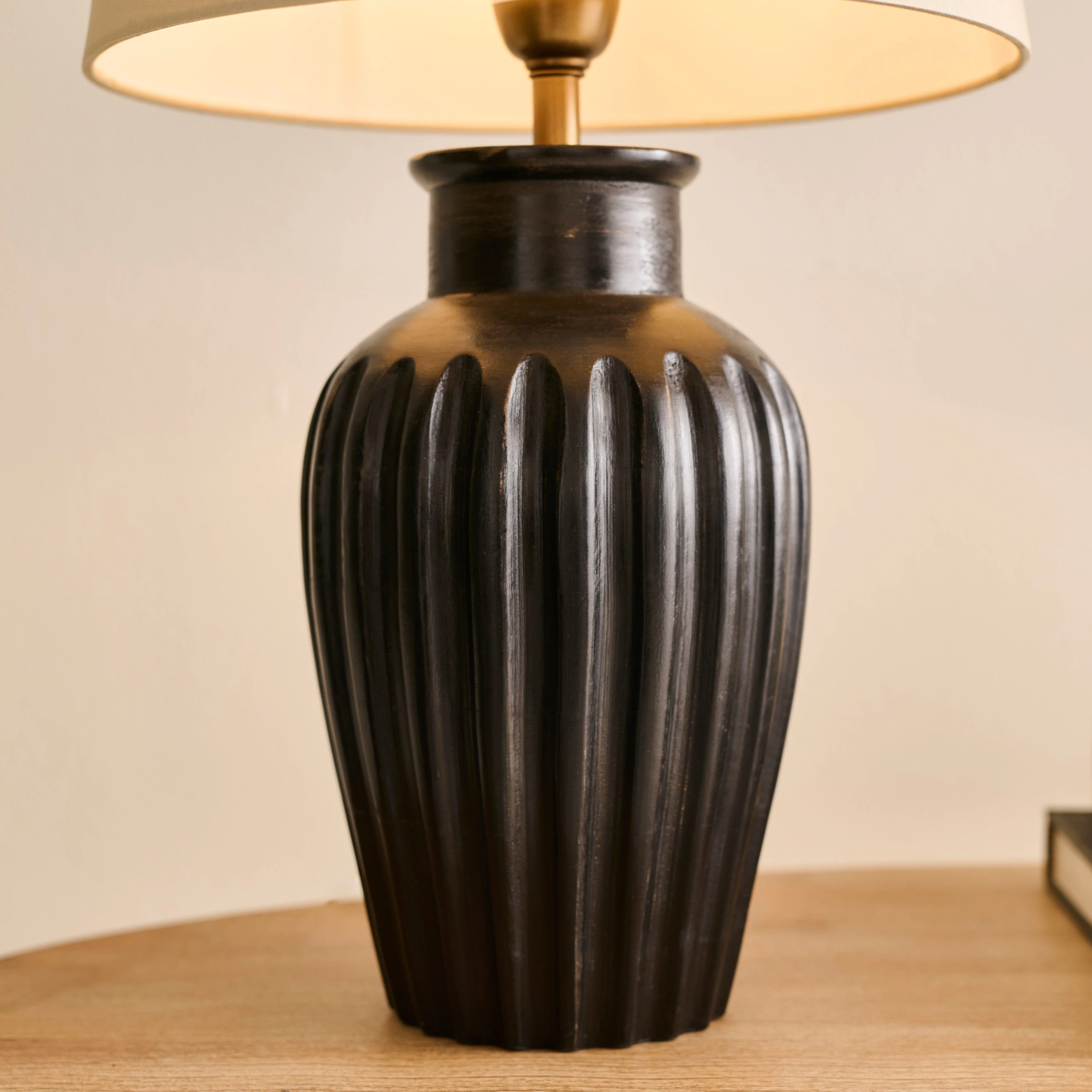 Burcot Black Mango Wood Lamp Coningsby Taupe Shade - 30cm - Image 3