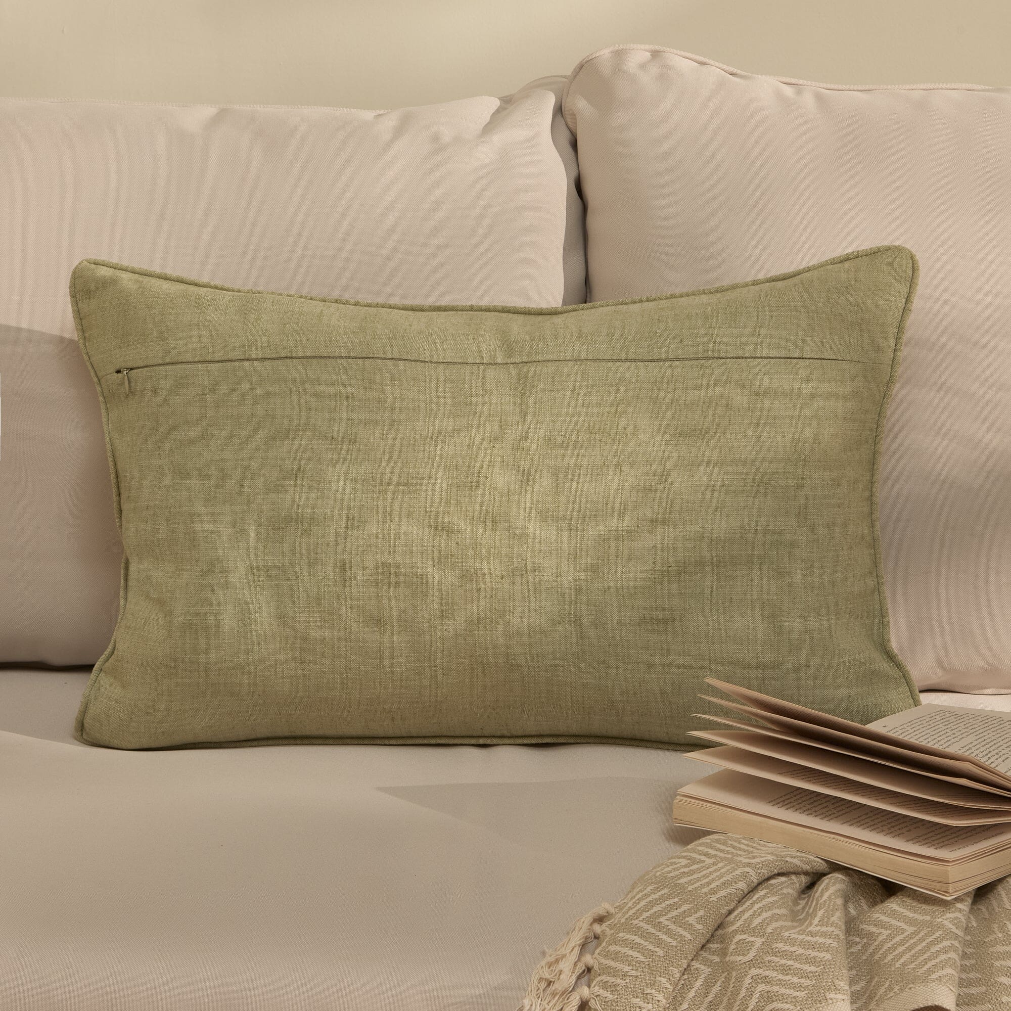 Camber 35x55cm Outdoor Scatter Cushion Cover - Sage Green with Green Piping - Image 2