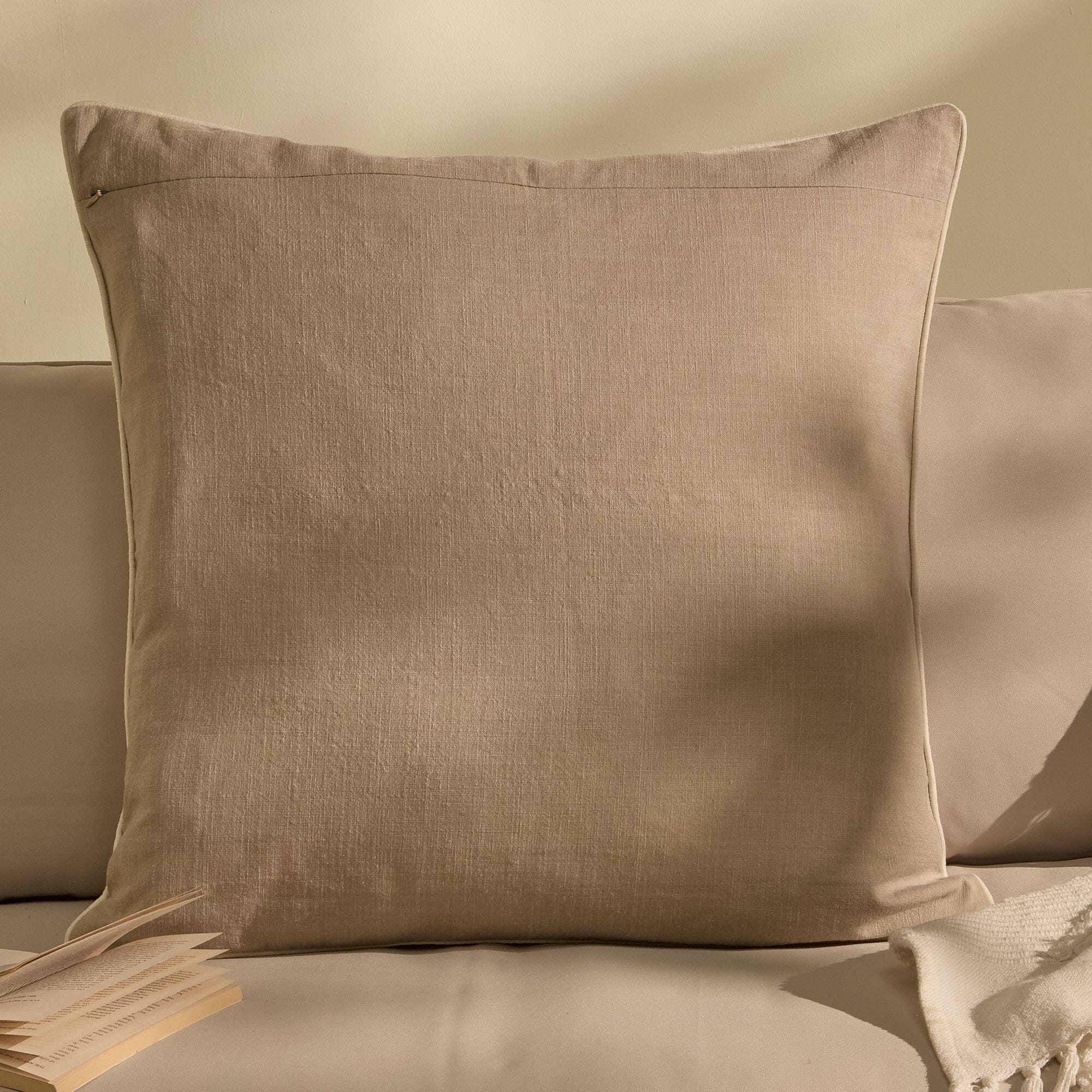 Camber 57x57cm Outdoor Scatter Cushion Cover - Sand with Off White Piping - Image 2