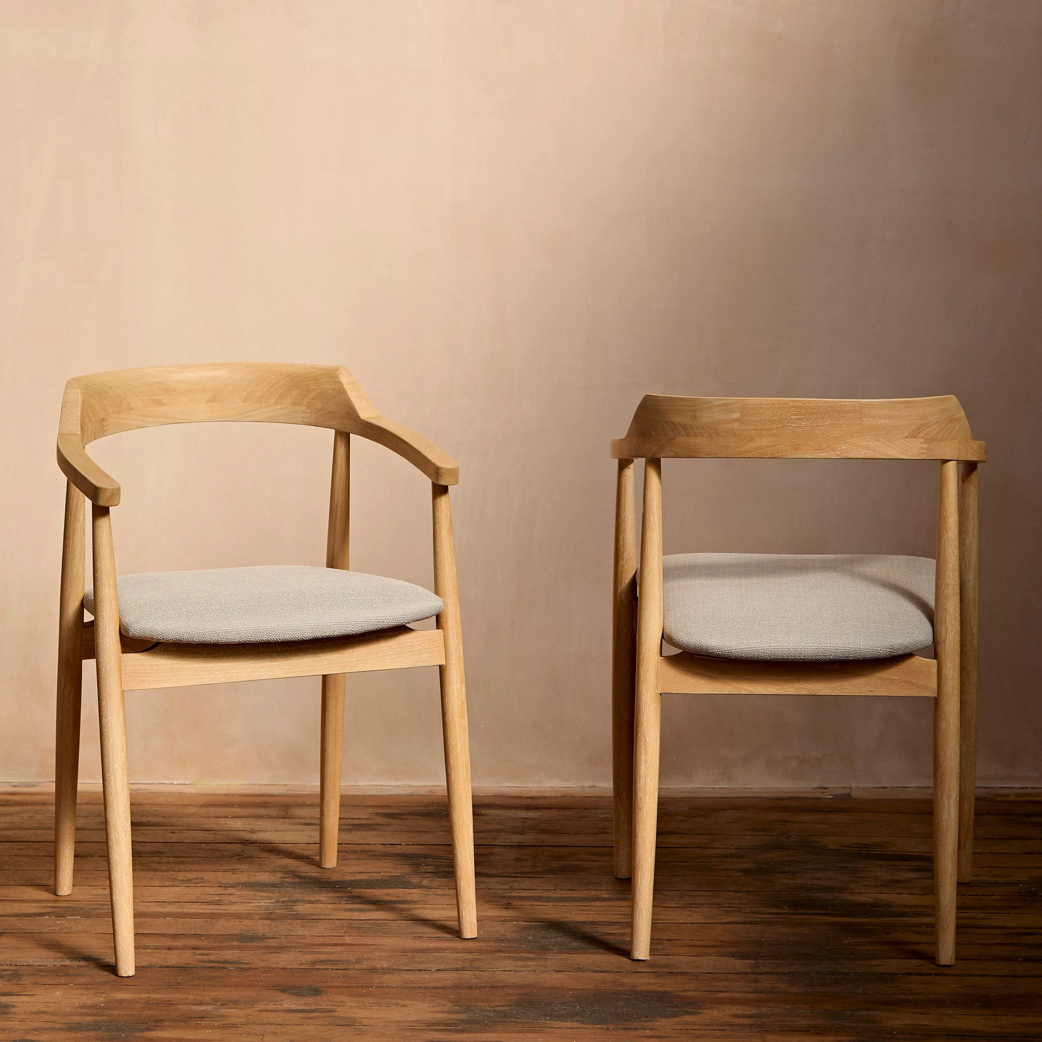 Carter Fawn Linen Dining Armchairs - Set of 2 - Whitewash Oak Legs - Image 2