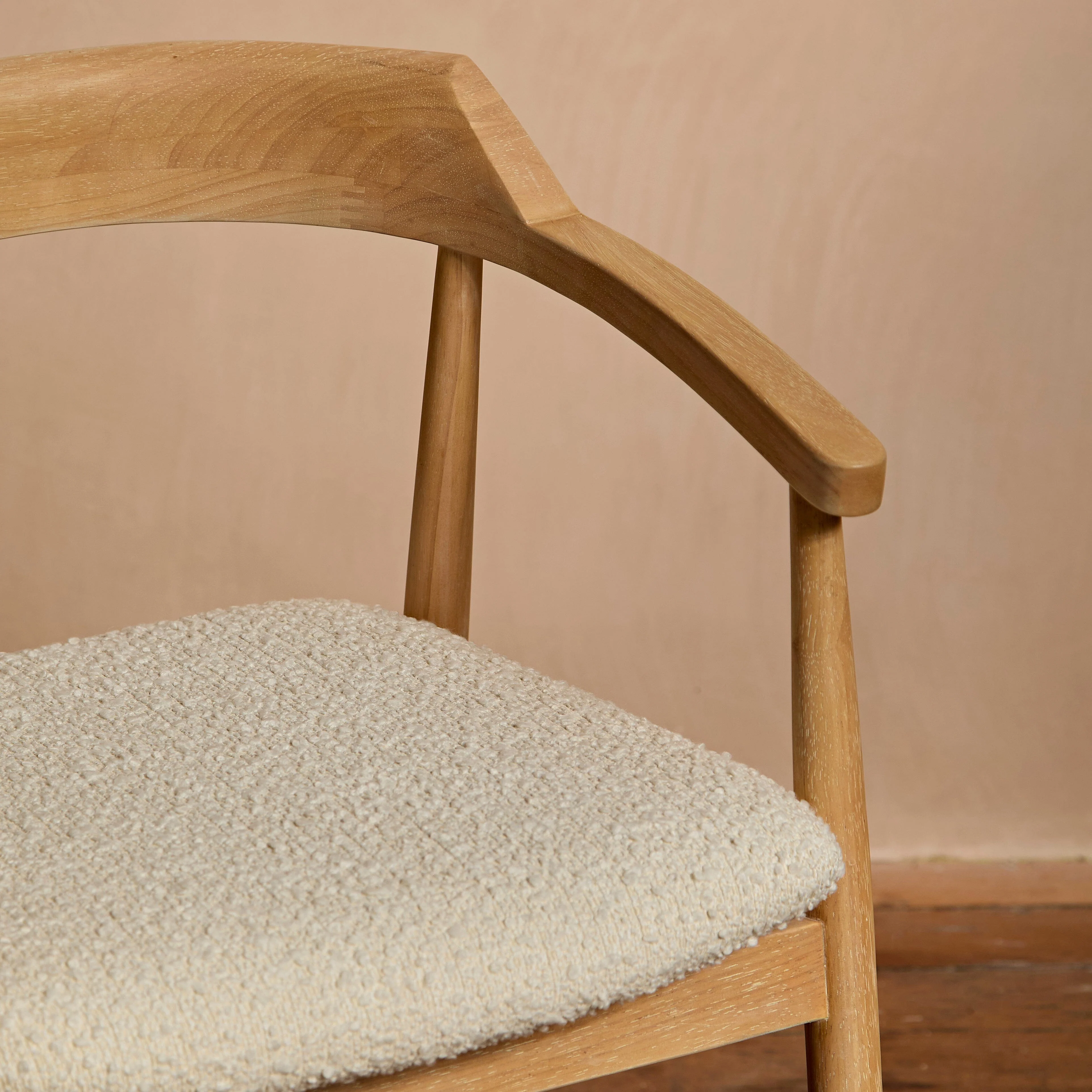 Carter Boucle Dining Armchairs - Set of 2 - Whitewash Oak Legs - Image 3