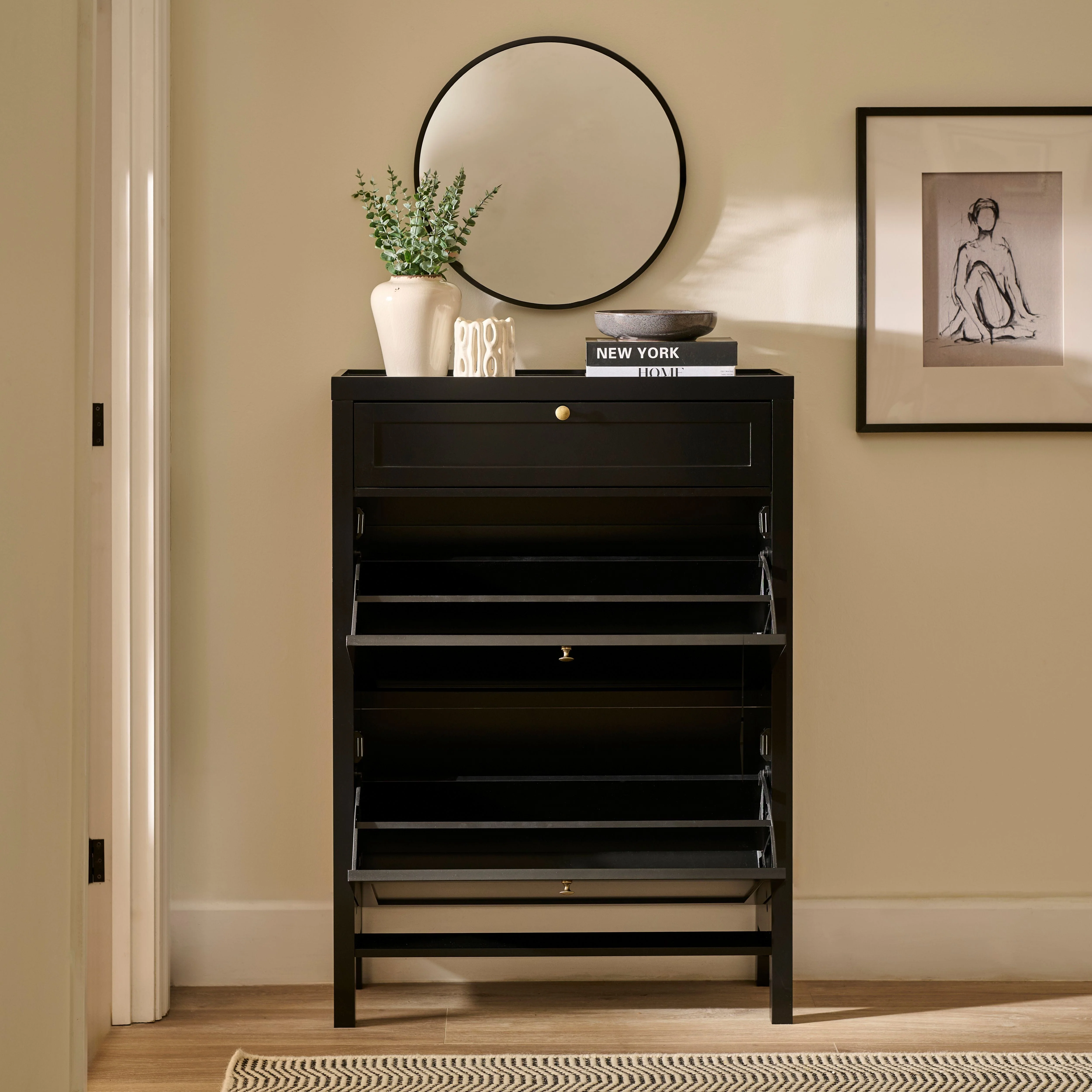 Charlie 2 Door 1 Draw Shoe Cabinet - Noir Black - Image 3