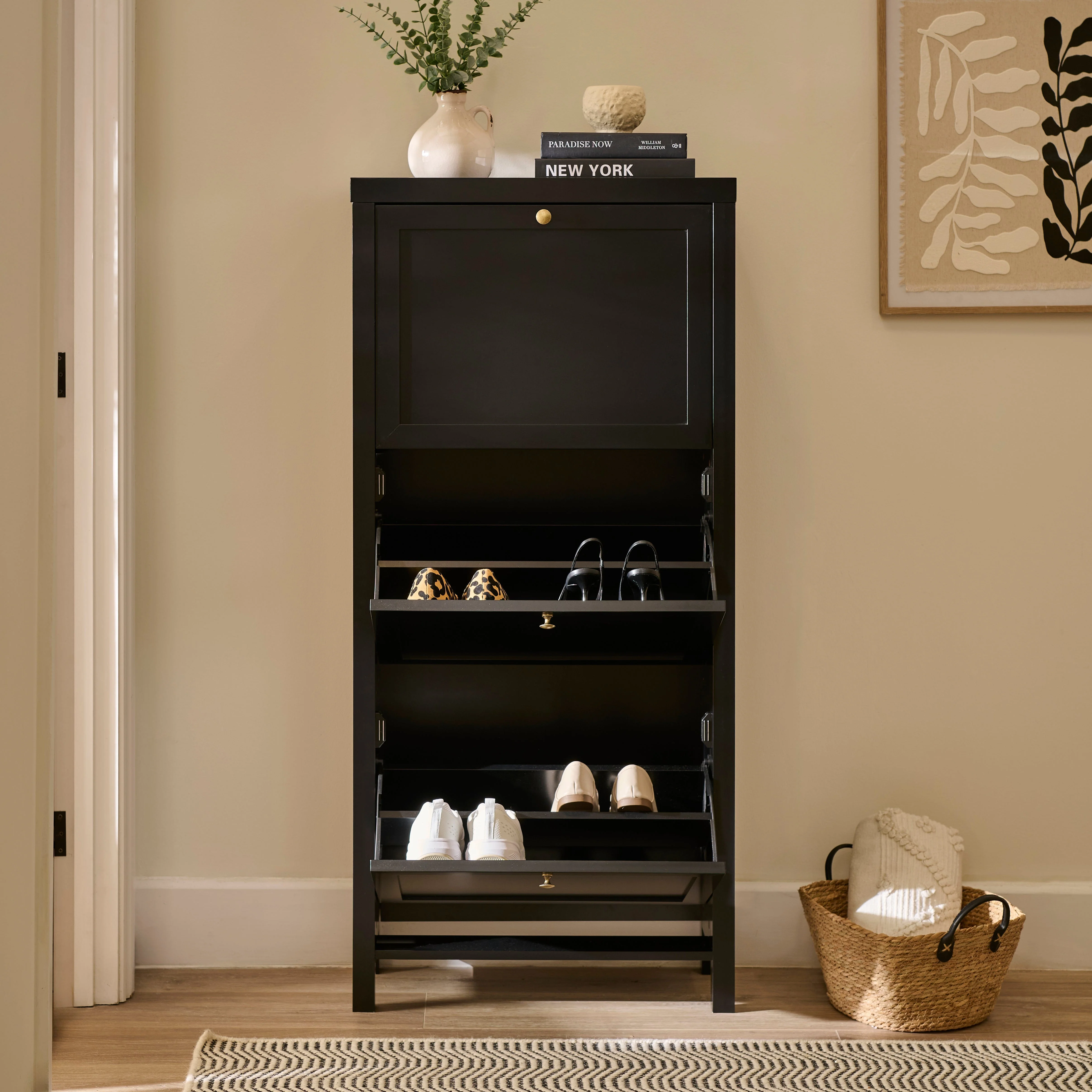 Charlie 3 Door Shoe Cabinet - Noir Black - Image 3