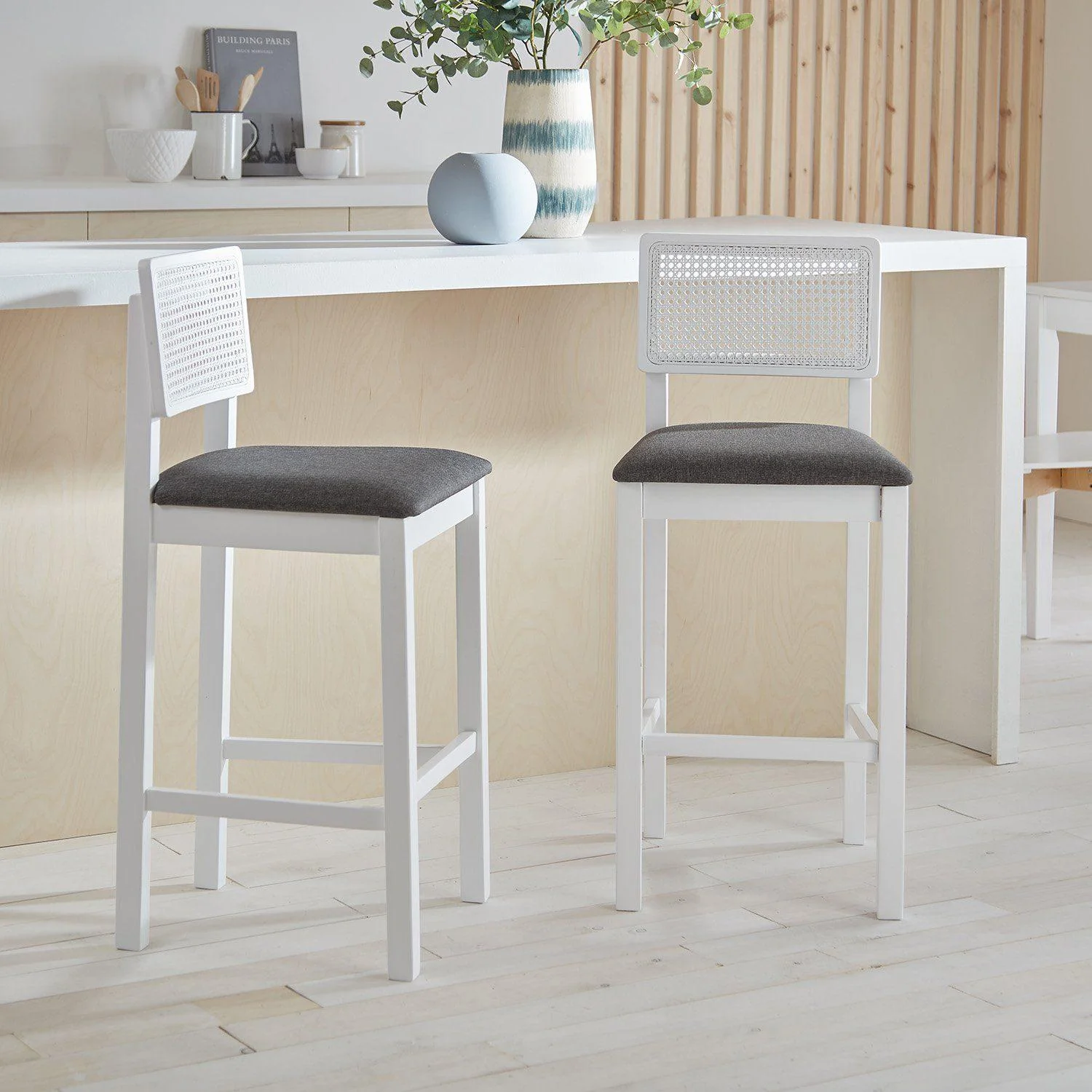 Charlie White Cane Bar Stool - White Legs - Image 4
