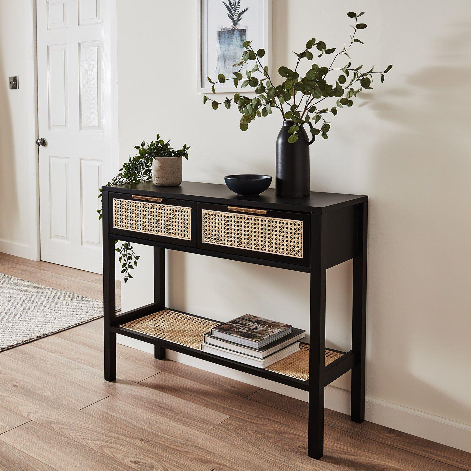 Charlie Black 2 Drawer Console Table - Cane Draws - Image 4