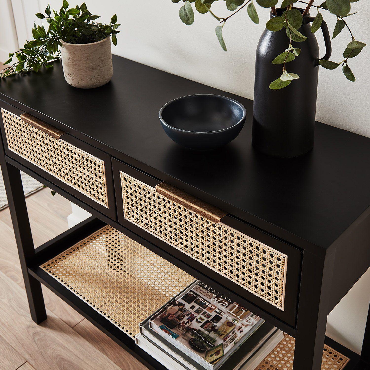Charlie Black 2 Drawer Console Table - Cane Draws - Image 6