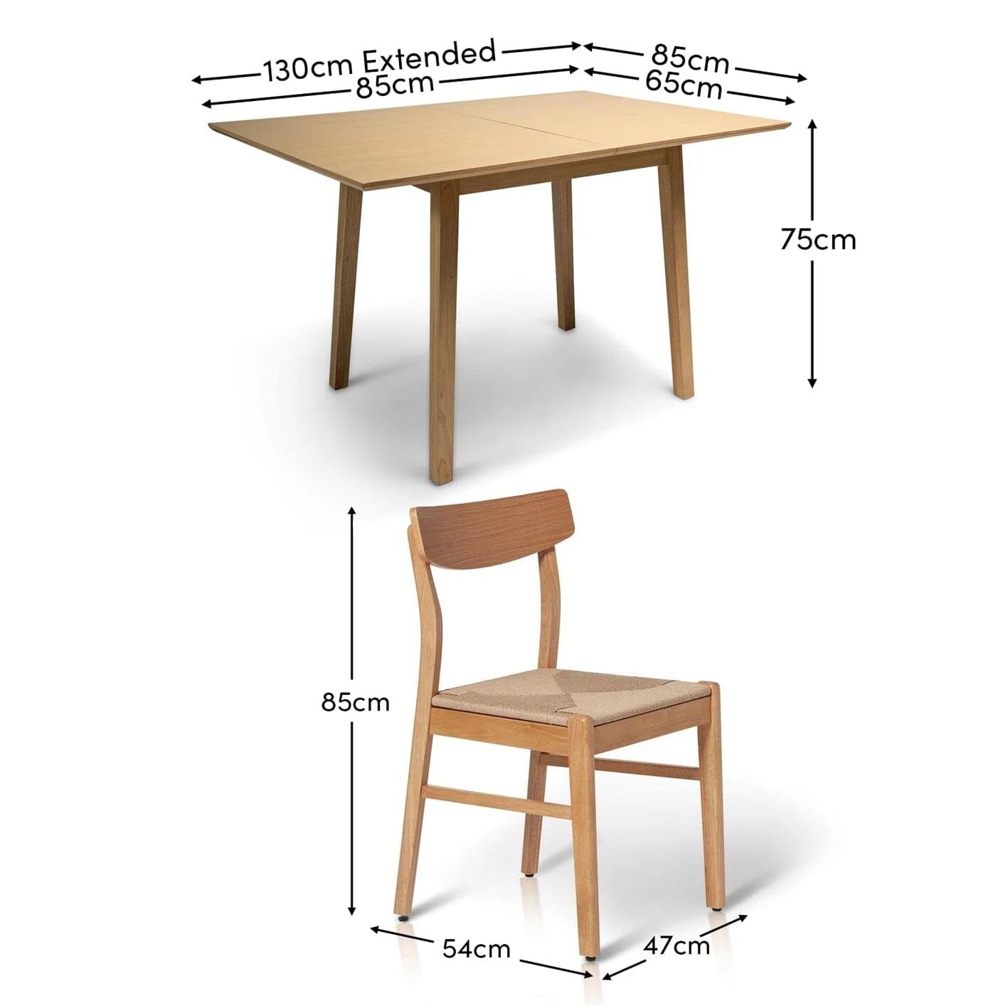 Charlie Pale Oak Extendable Dining Table Set - 4 Seater - Woven Pale Oak Dining Chairs - Image 10