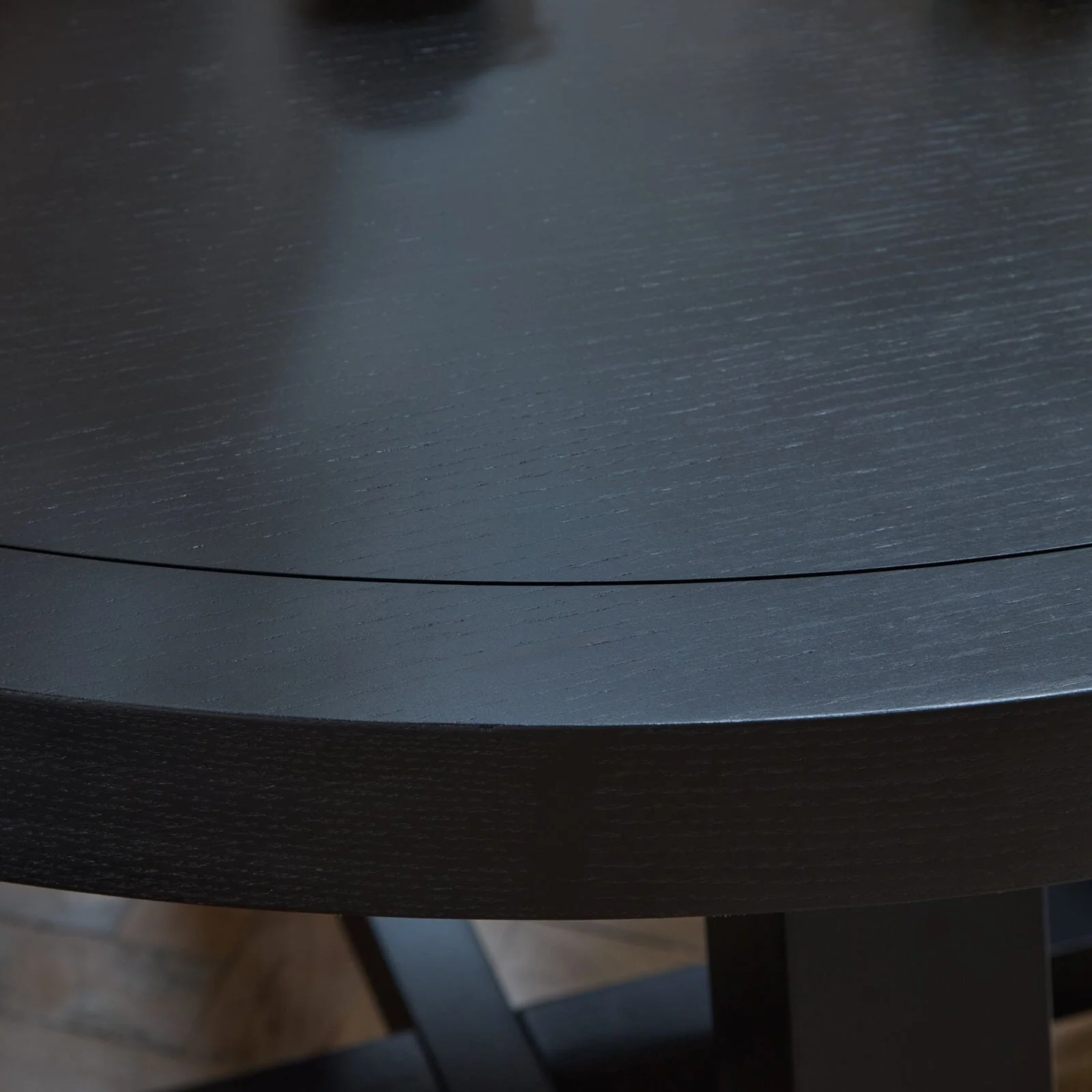 Charlotte Black Oak Round Dining Table Set - 4 Seater - Freya Oat Boucle Dining Chairs- Black Oak Legs - Image 7