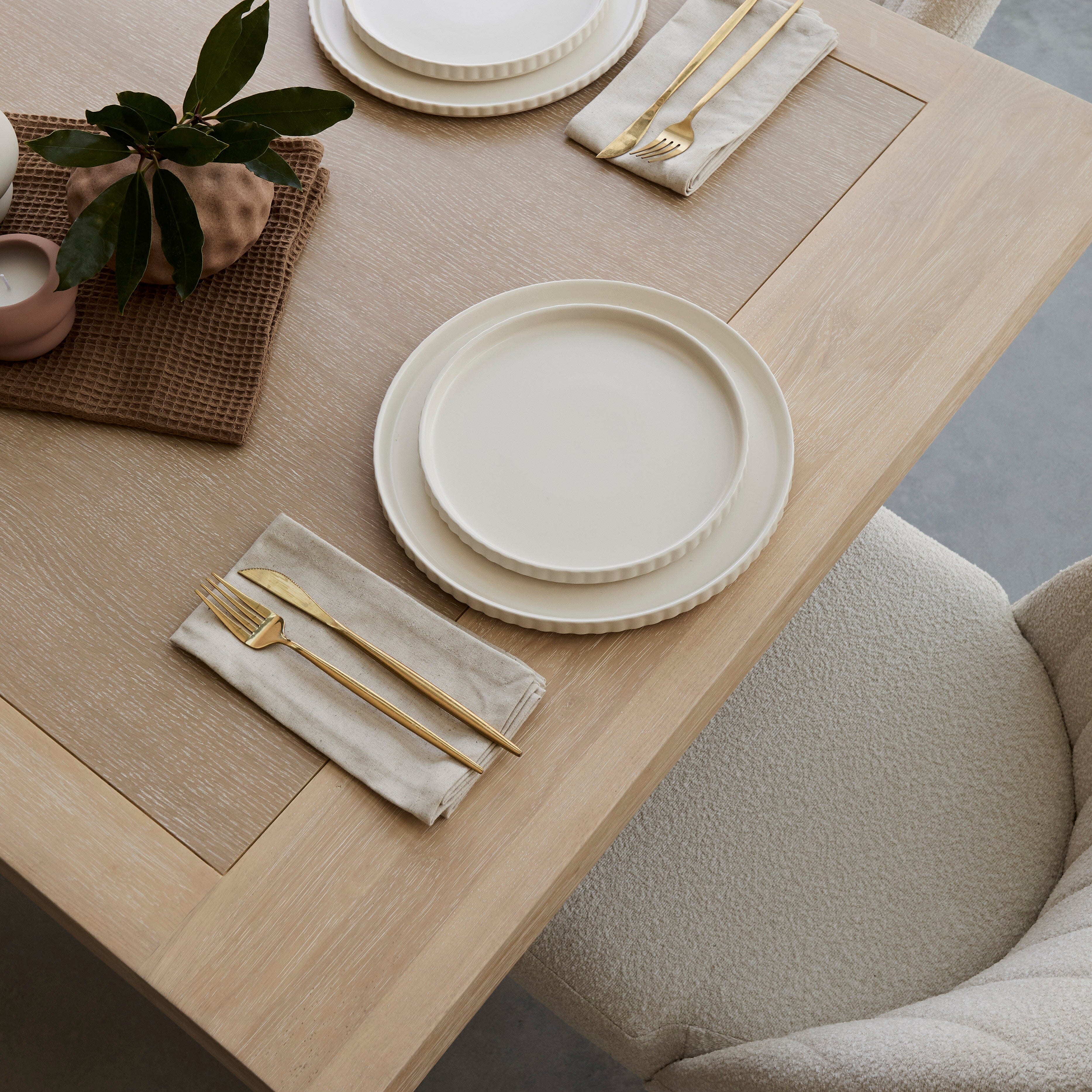 Charlotte Whitewash Extending Dining Table Set - 6 Seater - Chloe Light Beige Boucle Dining Chairs - Whitewash Legs - Image 11