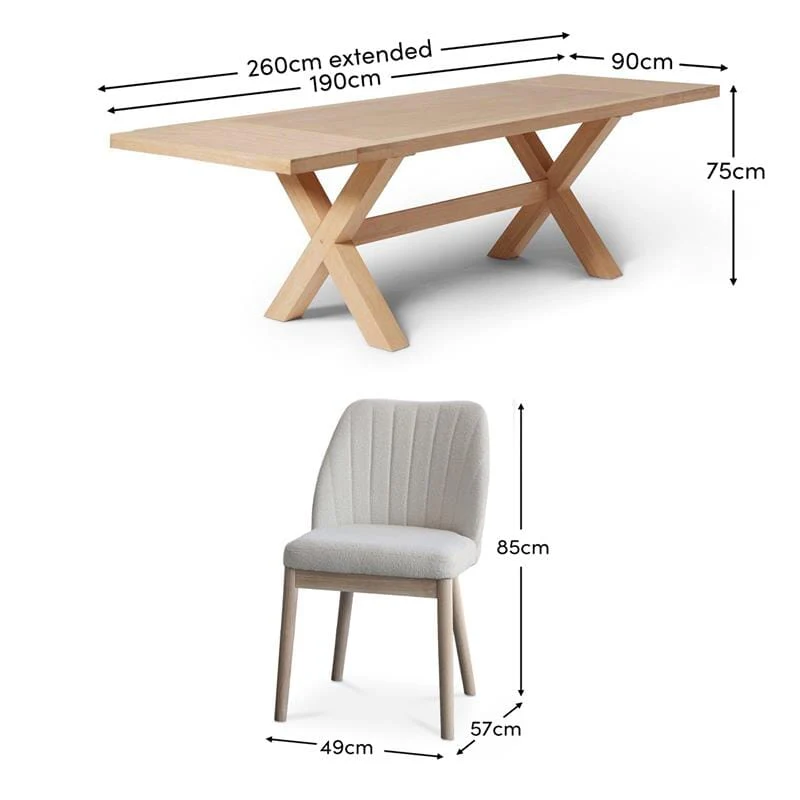 Charlotte Whitewash Extending Dining Table Set - 6 Seater - Chloe Light Beige Boucle Dining Chairs - Whitewash Legs - Image 14