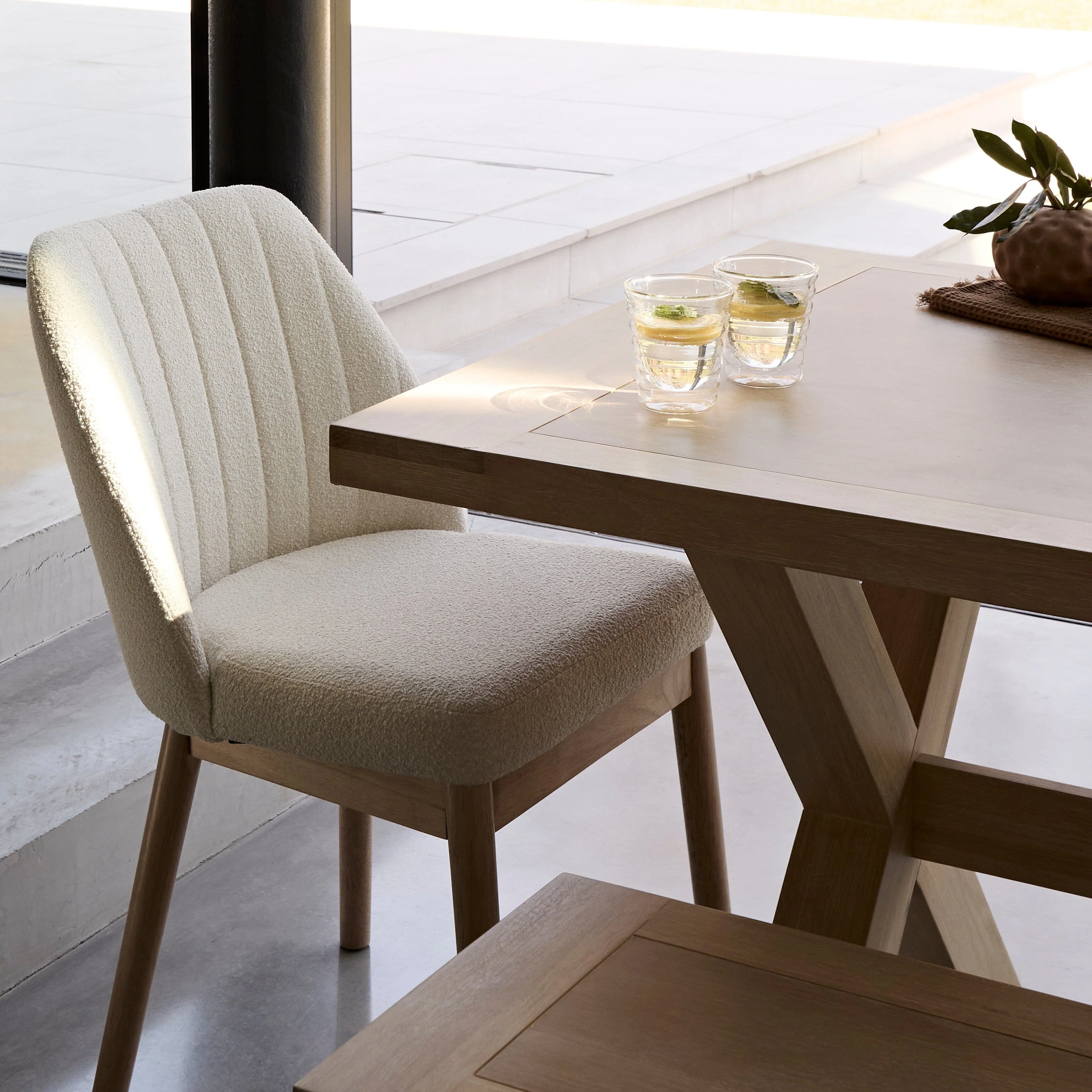 Charlotte Whitewash Dining Table Set - 6 Seater - Chloe Boucle Dining Chairs & Charlotte Bench - Image 12