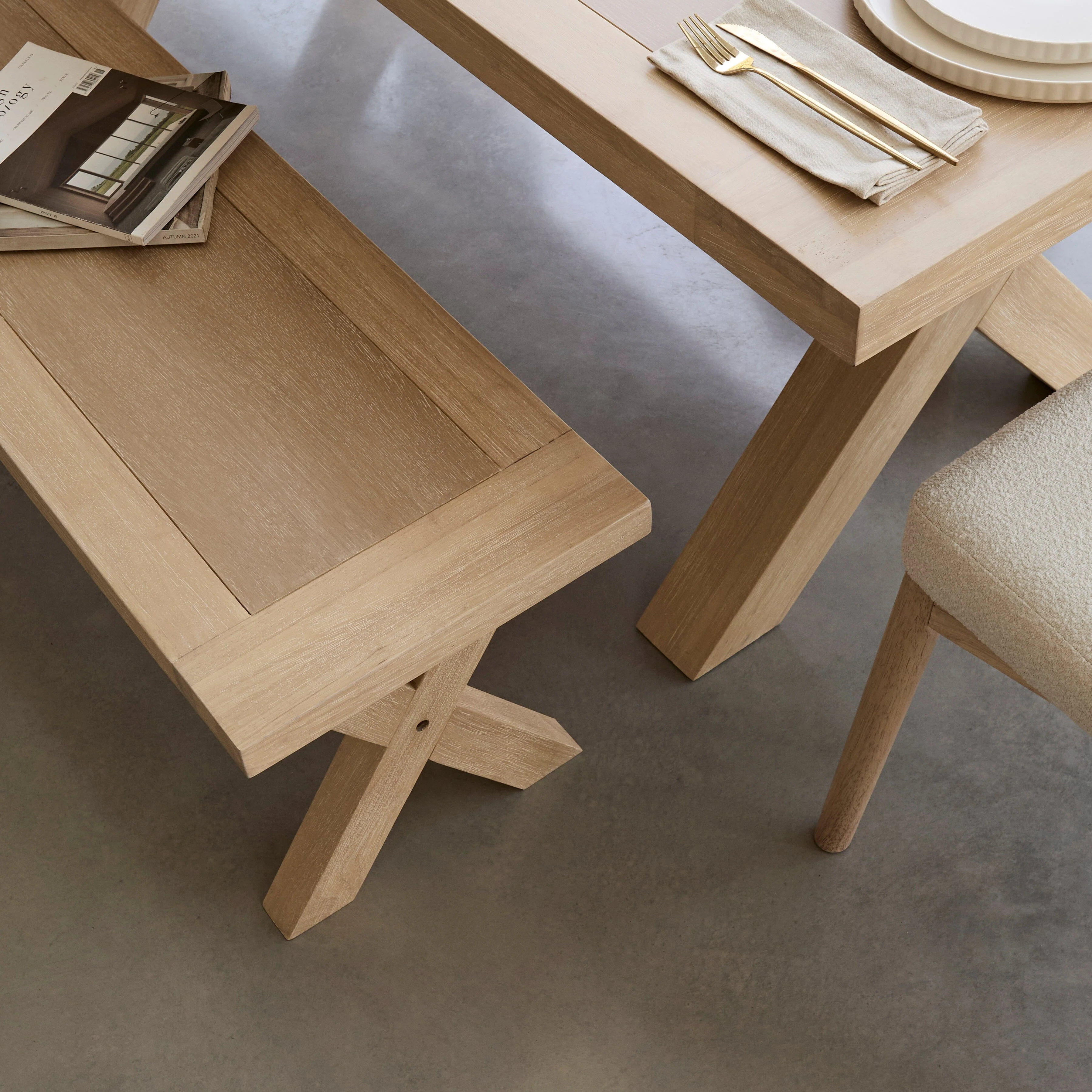 Charlotte Whitewash Dining Table Set - 6 Seater - Chloe Boucle Dining Chairs & Charlotte Bench - Image 13