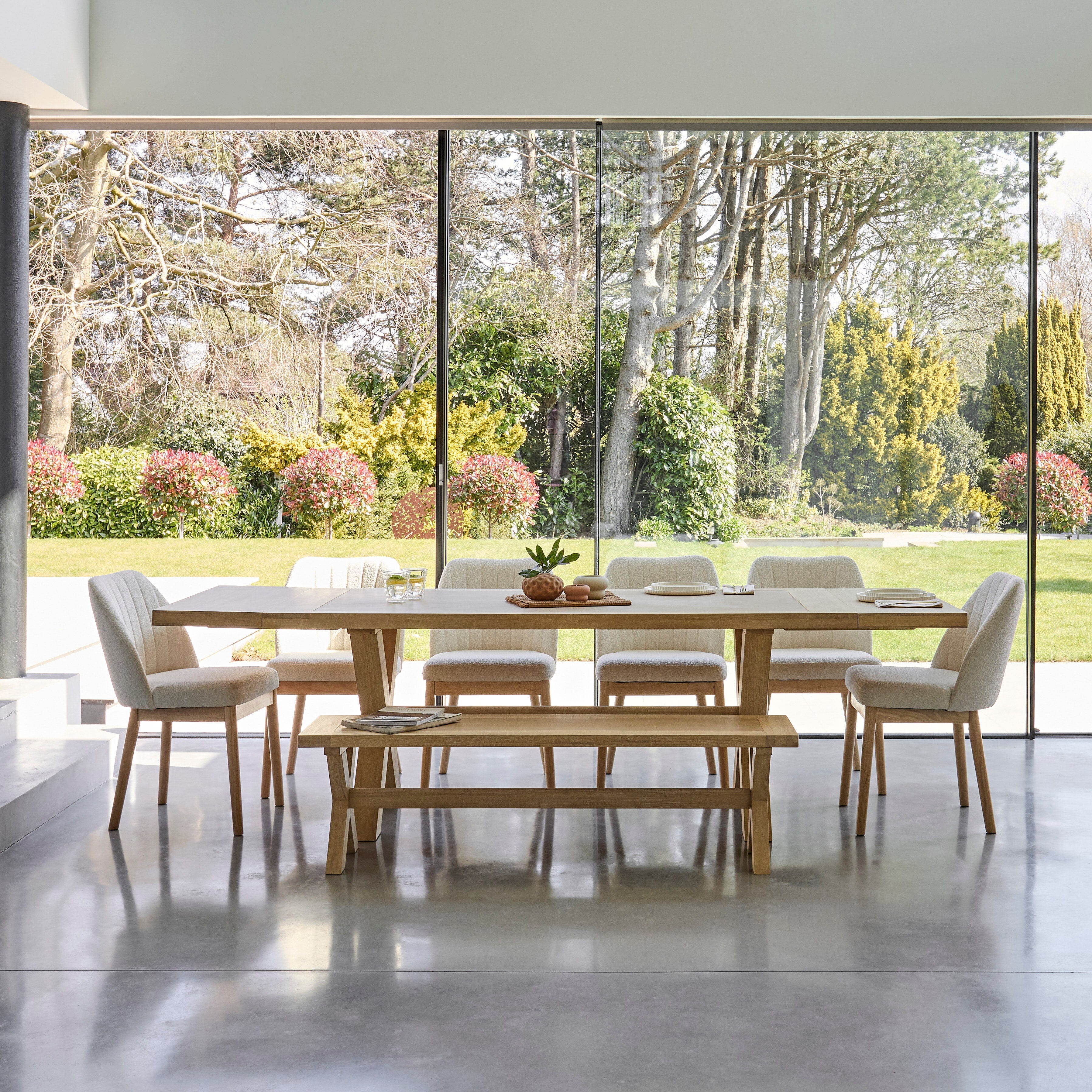 Charlotte Whitewash Extending Dining Table Set - 8 Seater - Chloe Boucle Dining Chairs & Charlotte Bench - Image 4