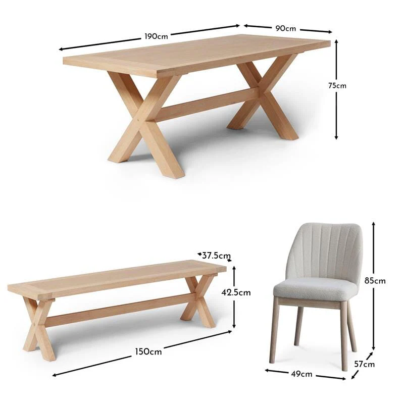 Charlotte Whitewash Dining Table Set - 6 Seater - Chloe Boucle Dining Chairs & Charlotte Bench - Image 17