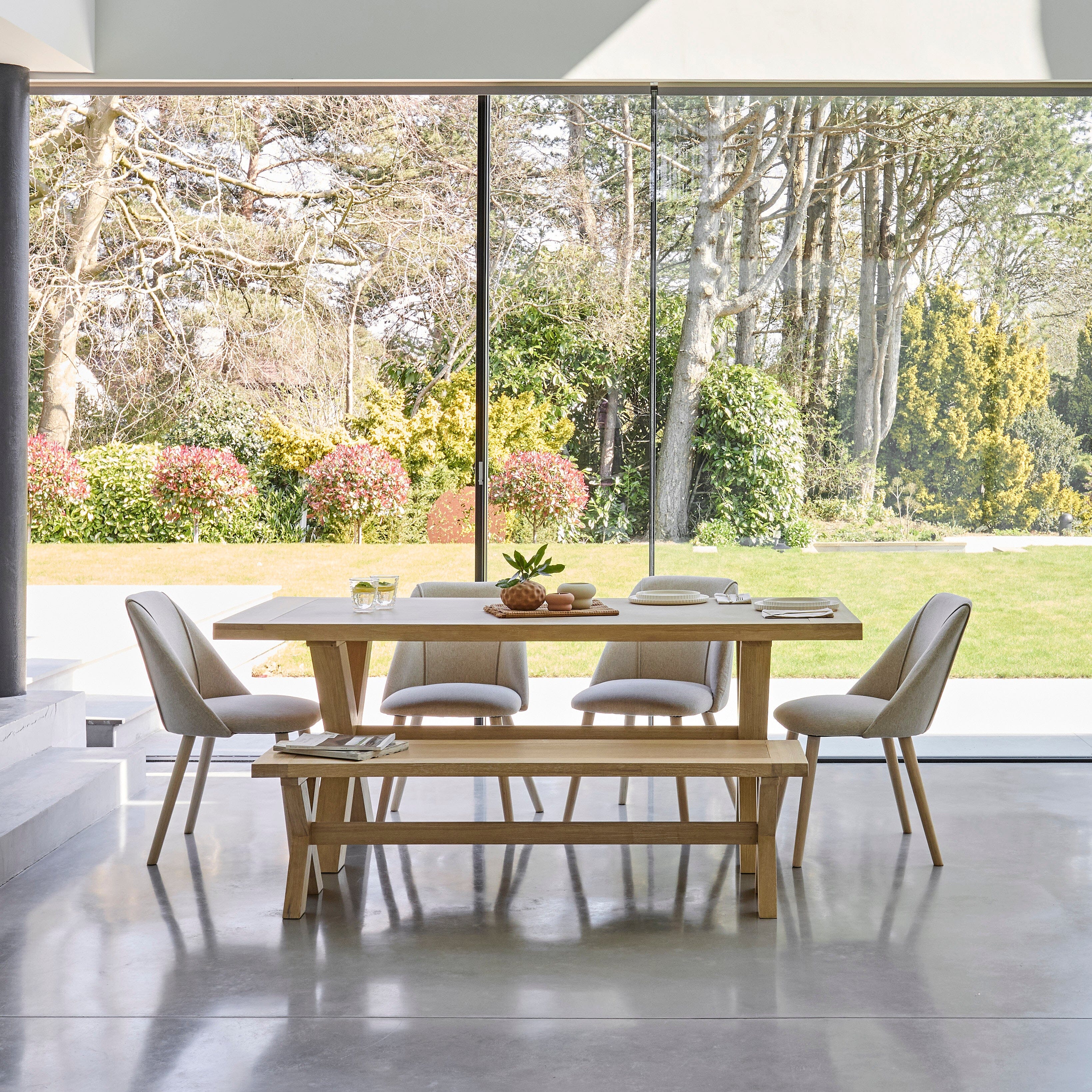 Charlotte Whitewash Dining Table Set - 6 Seater - Freya Sand Dining Chairs & Charlotte Bench - Image 4