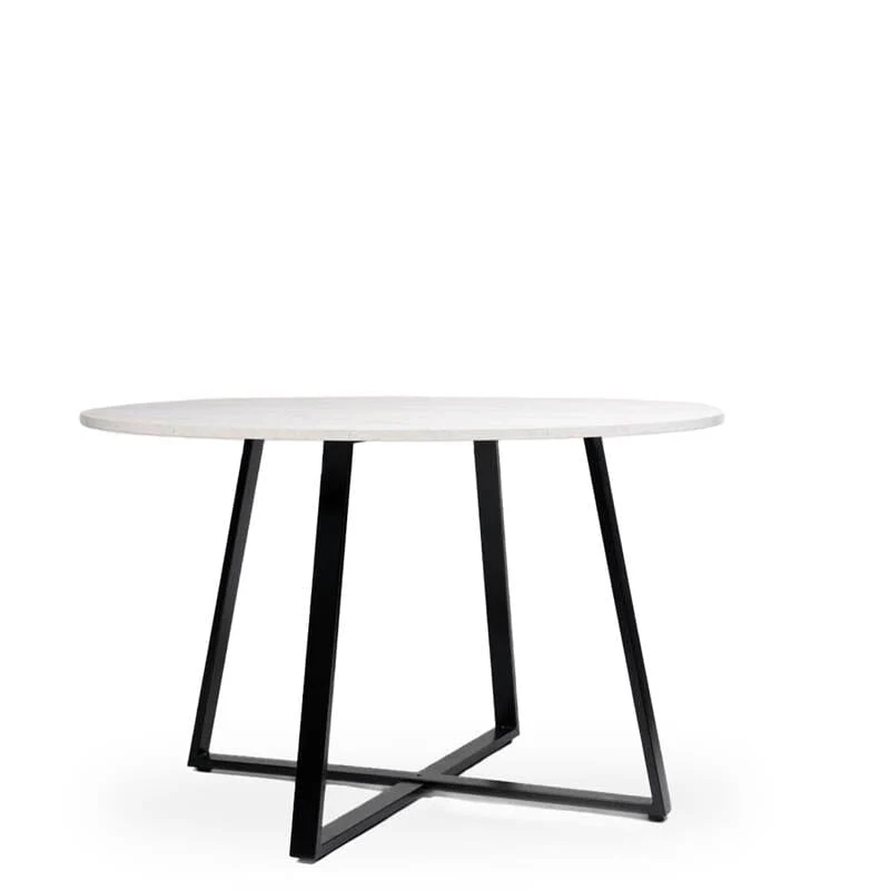 Clara Marble Effect Round Dining Table - Black Frame - Image 6