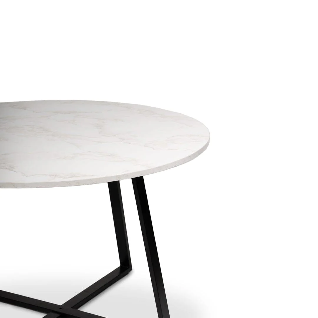 Clara Marble Effect Round Dining Table - Black Frame - Image 7