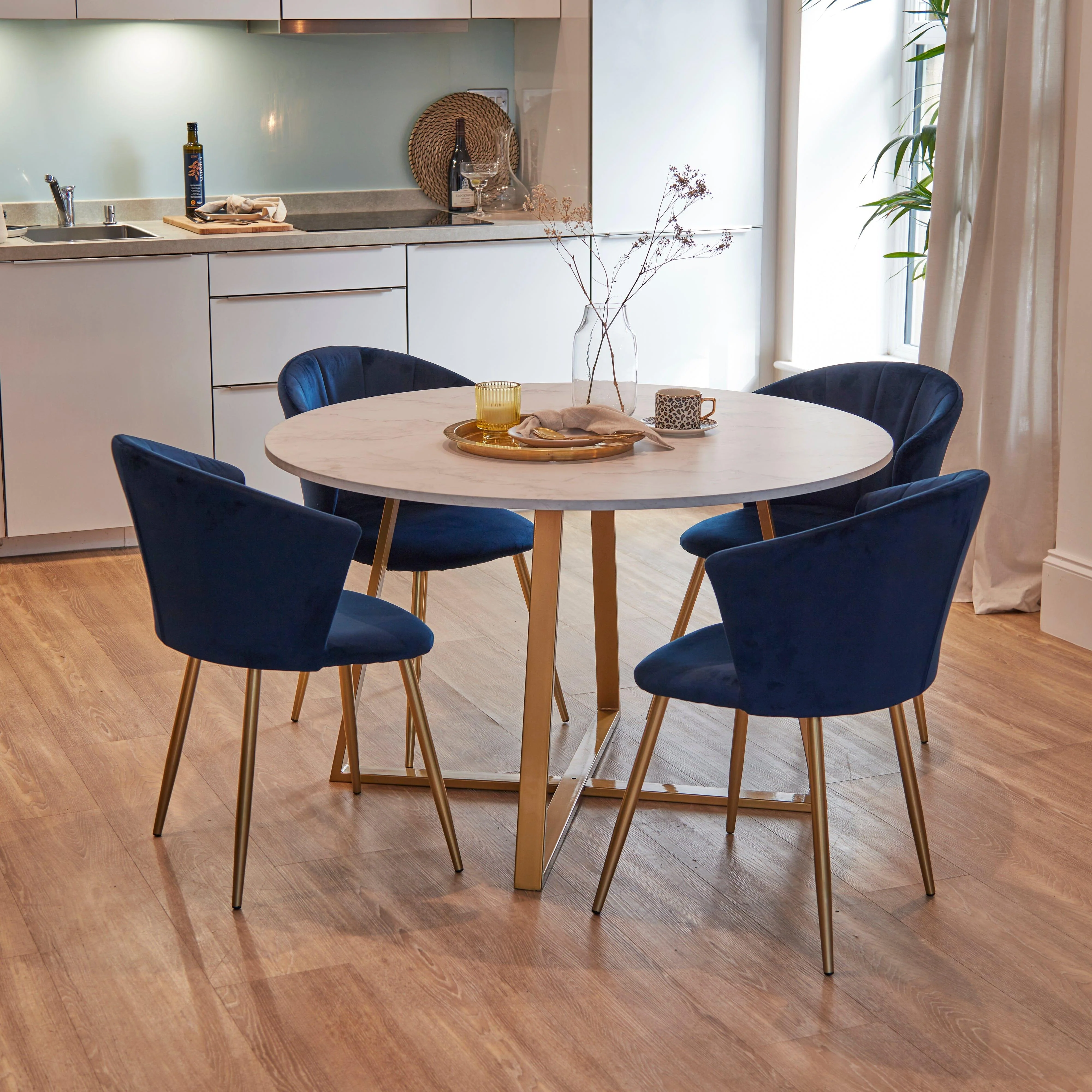 Clara Marble Effect Round Dining Table - Gold Frame - Image 6