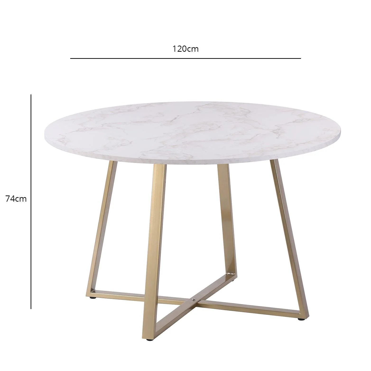 Clara Marble Effect Round Dining Table - Gold Frame - Image 7