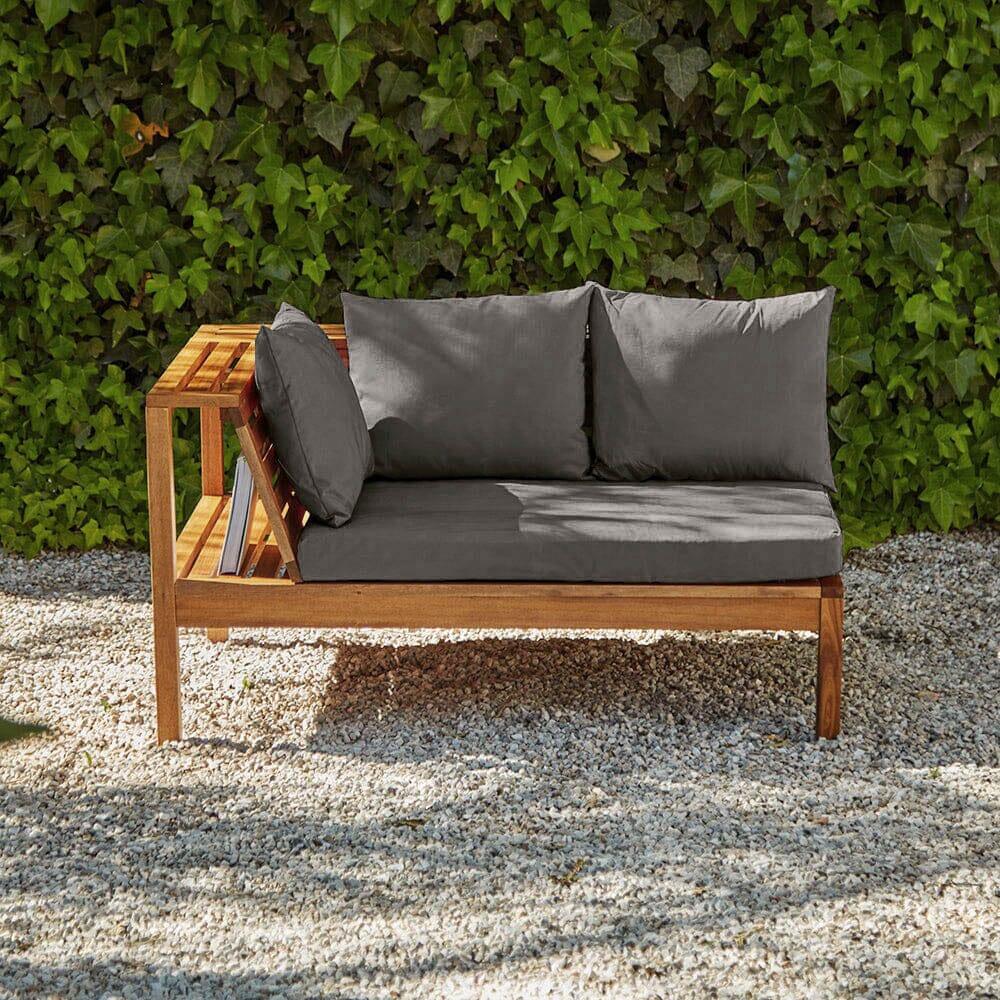 Dakota Wooden Garden Corner Sofa Set - Grey Cushions - Image 3