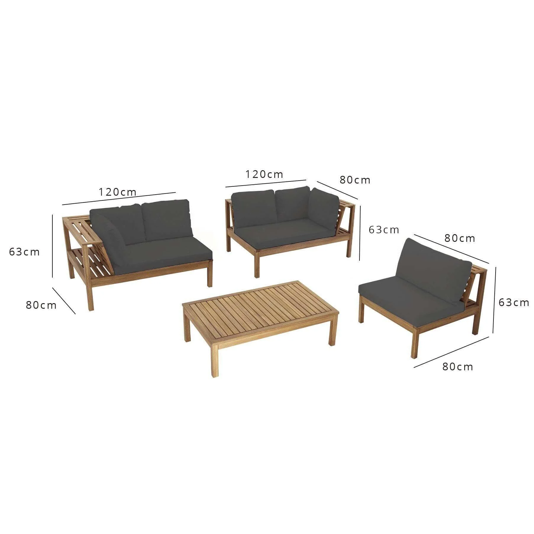 Dakota Wooden Garden Corner Sofa Set with Cream Parasol - Grey Cushions - Image 10