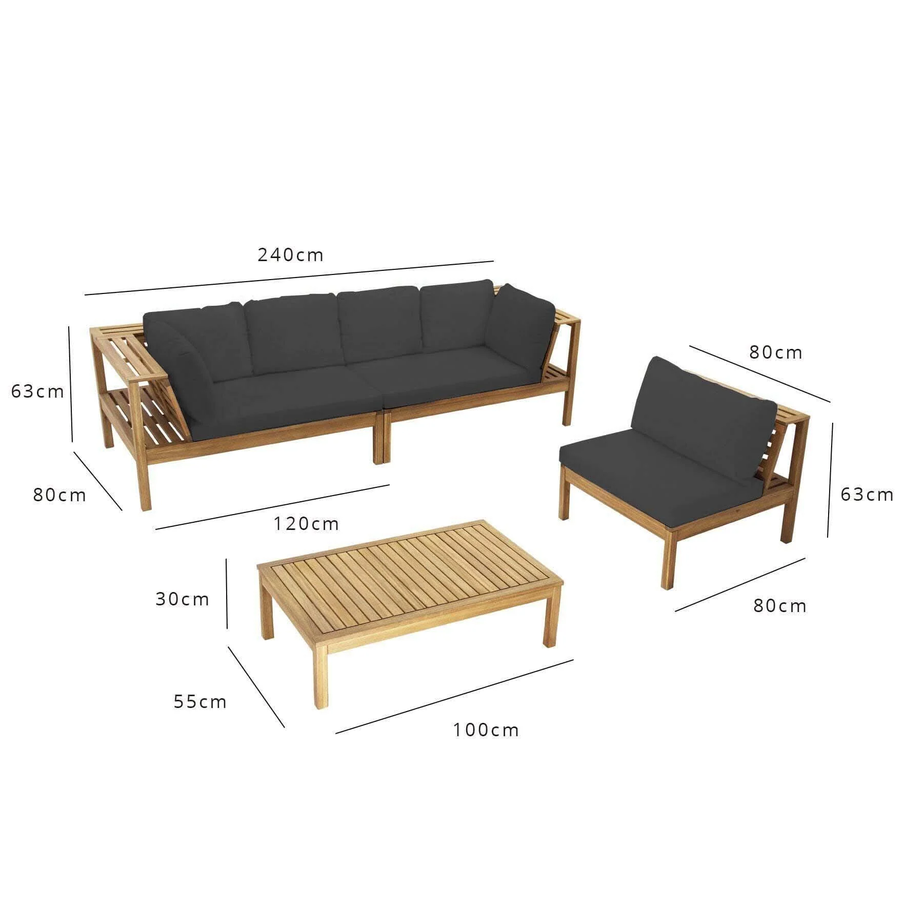 Dakota Wooden Garden Corner Sofa Set with Grey Parasol - Grey Cushions - Image 8