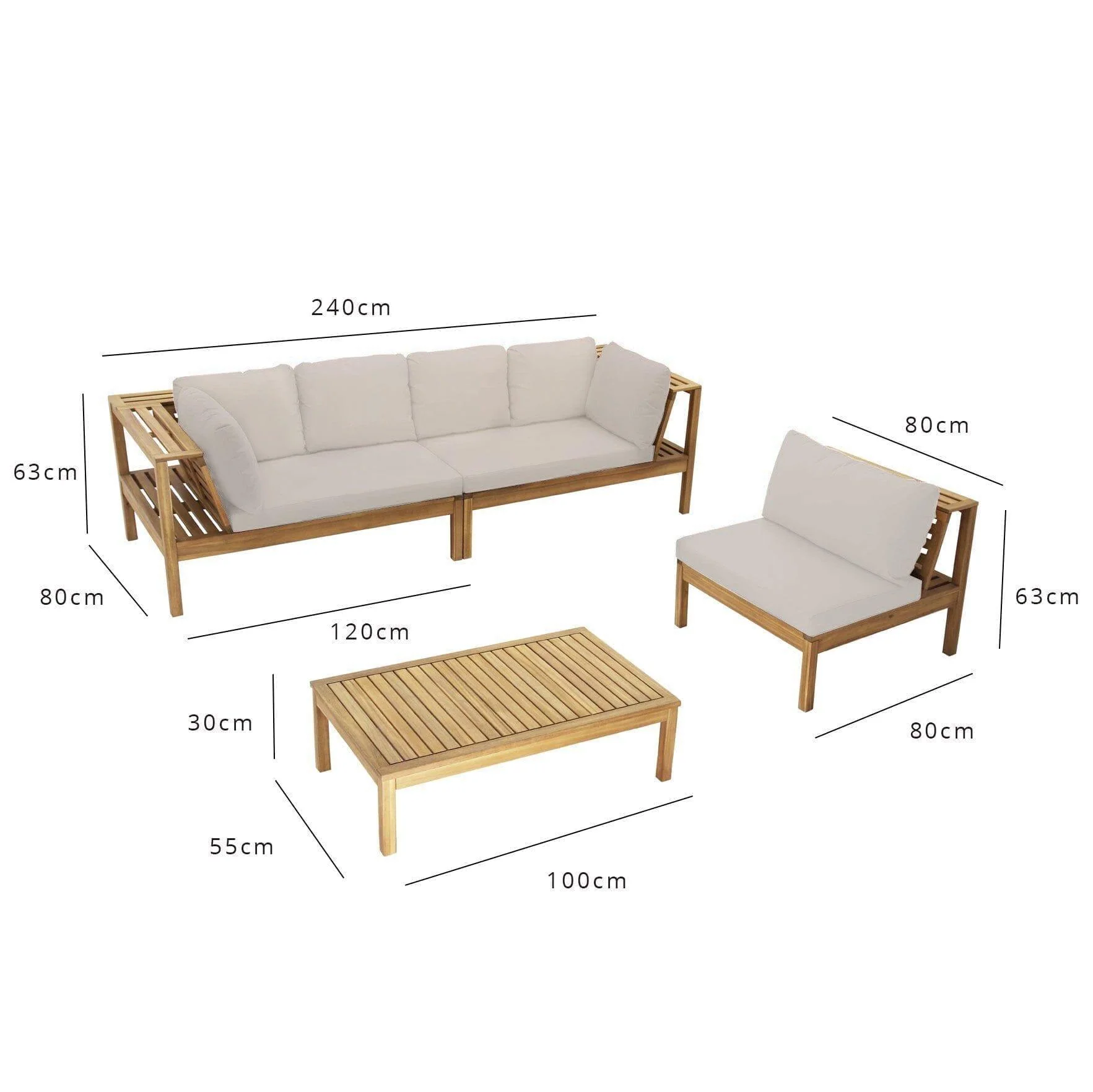 Dakota Wooden Garden Corner Sofa Set with Cream LED Premium Parasol - Sand Cushions - Image 19
