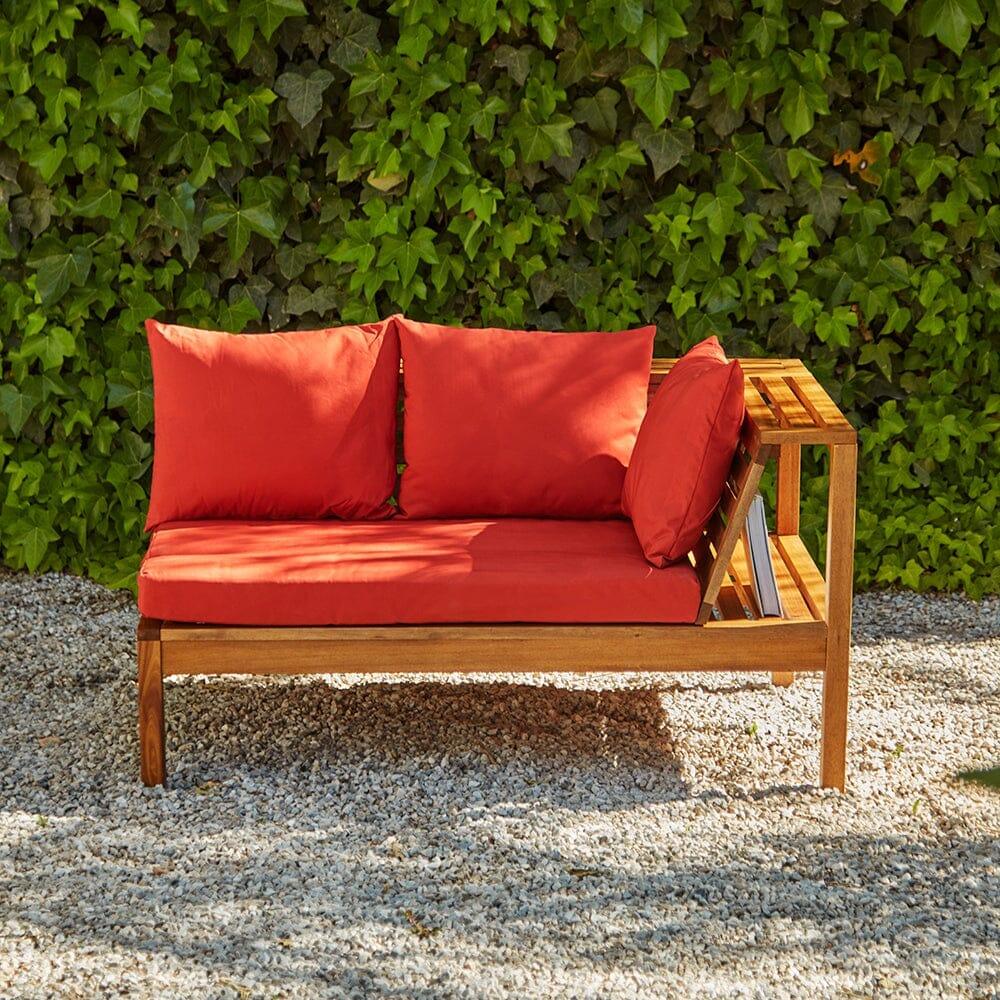 Dakota Wooden Garden Corner Sofa Set with Grey Parasol - Red Cushions - Image 5