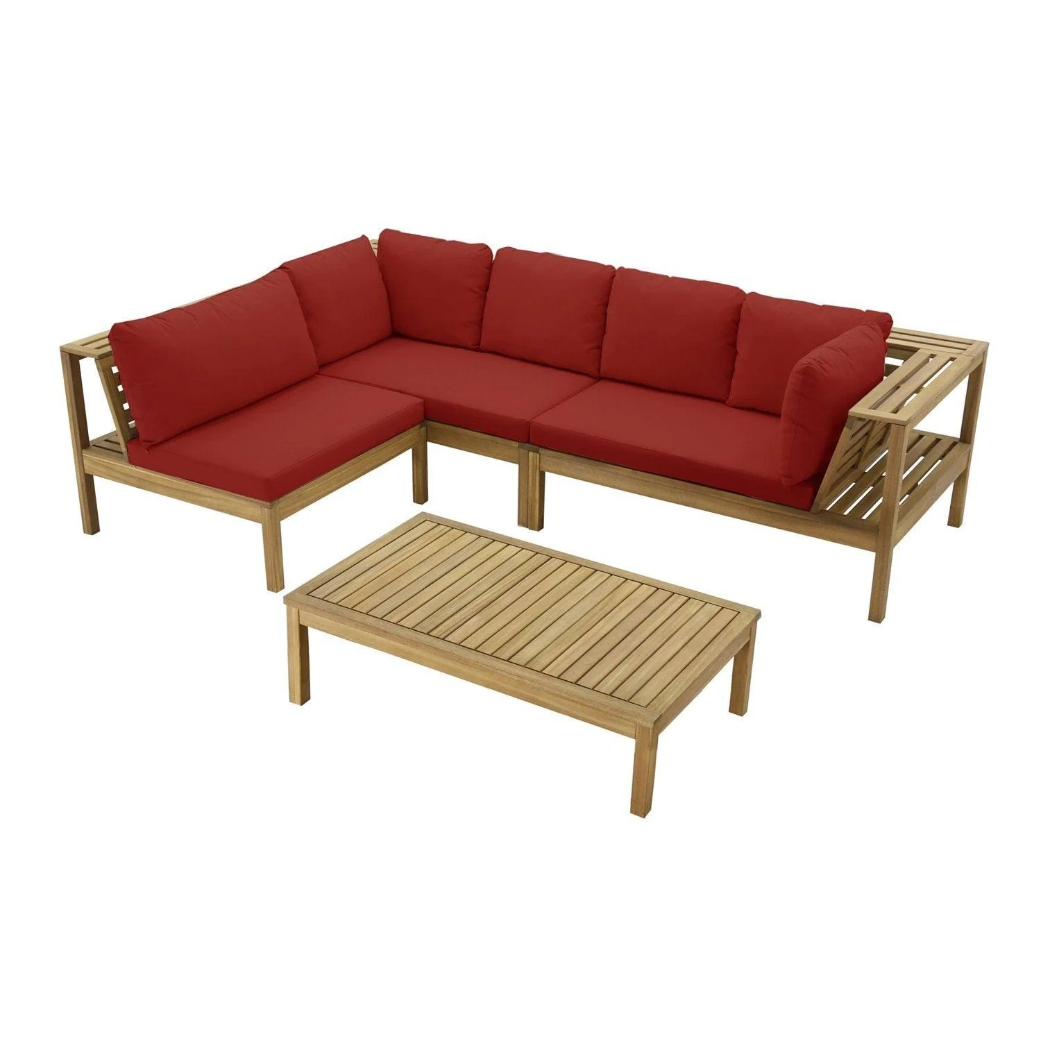 Dakota Wooden Garden Corner Sofa Set with Grey LED Premium Parasol - Red Cushions - Image 9