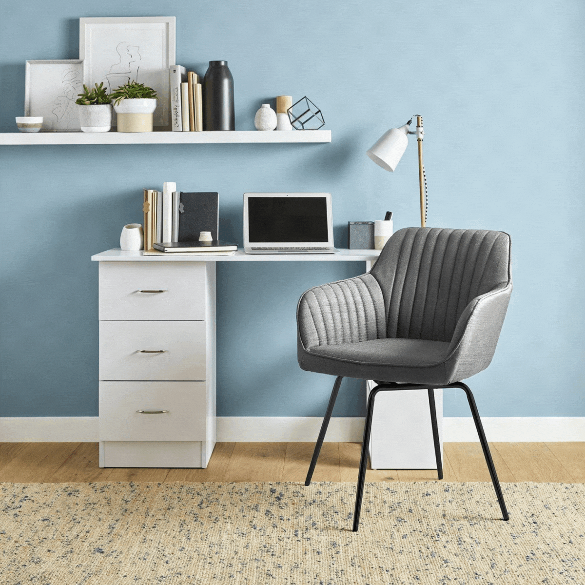 Darcy Office Swivel Chair - Grey with Black Legs - Image 6