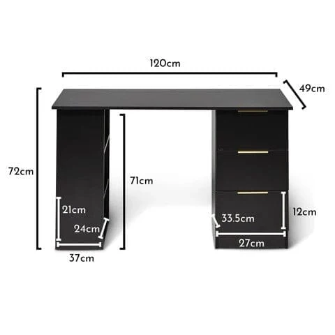 Essie 3 Drawer Desk - Black - Image 9