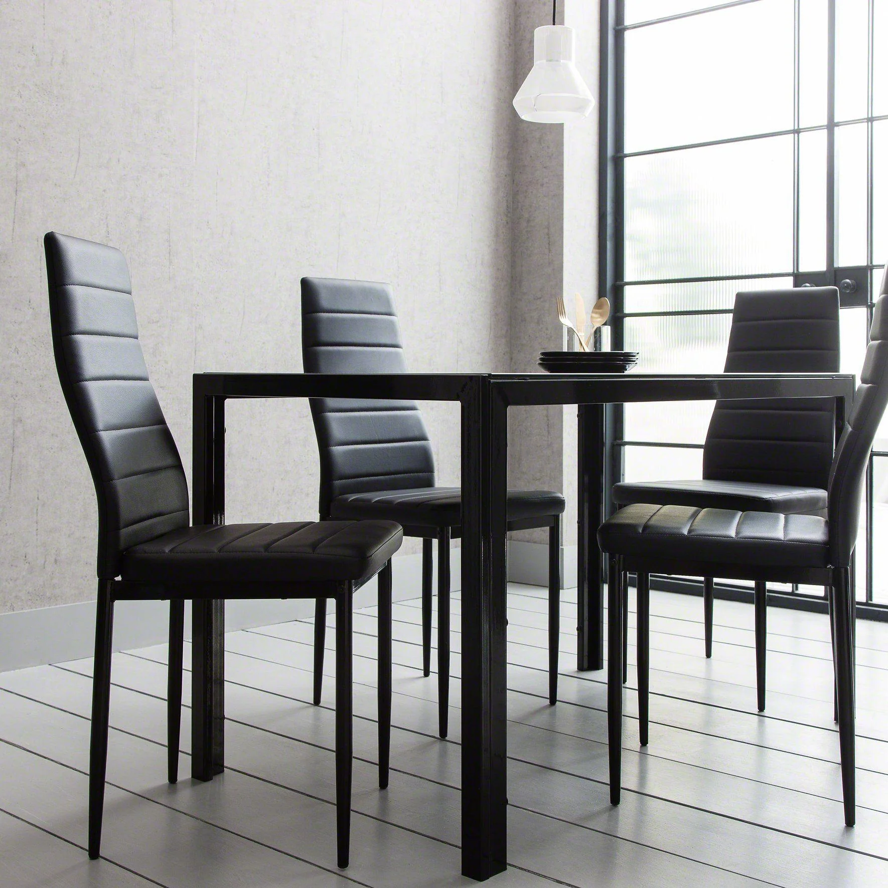 Anya Glass Dining Table Set - 4 Seater - Black - Image 6