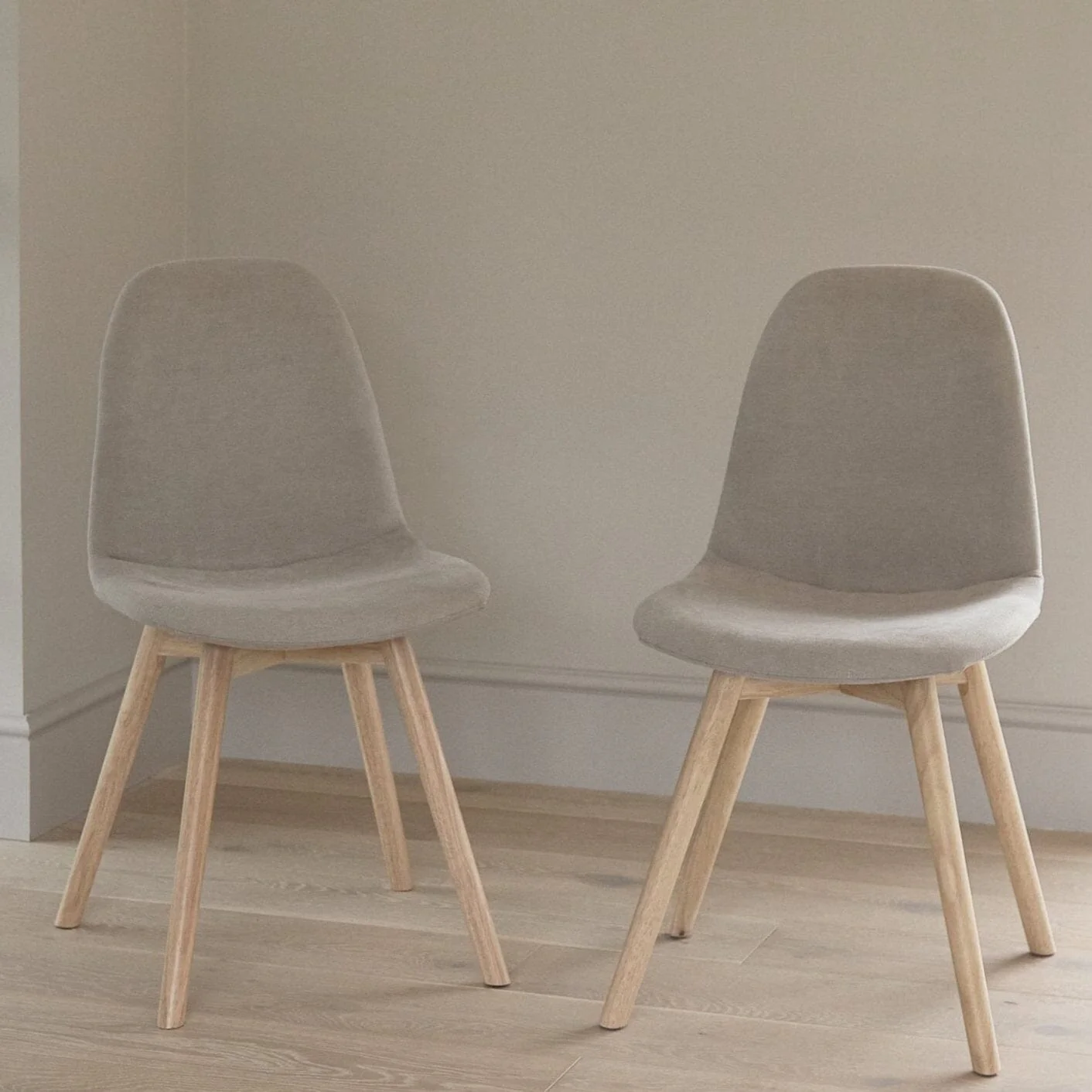 Ellis Soft Beige Dining Chairs - Set of 2 - Whitewash Oak Legs