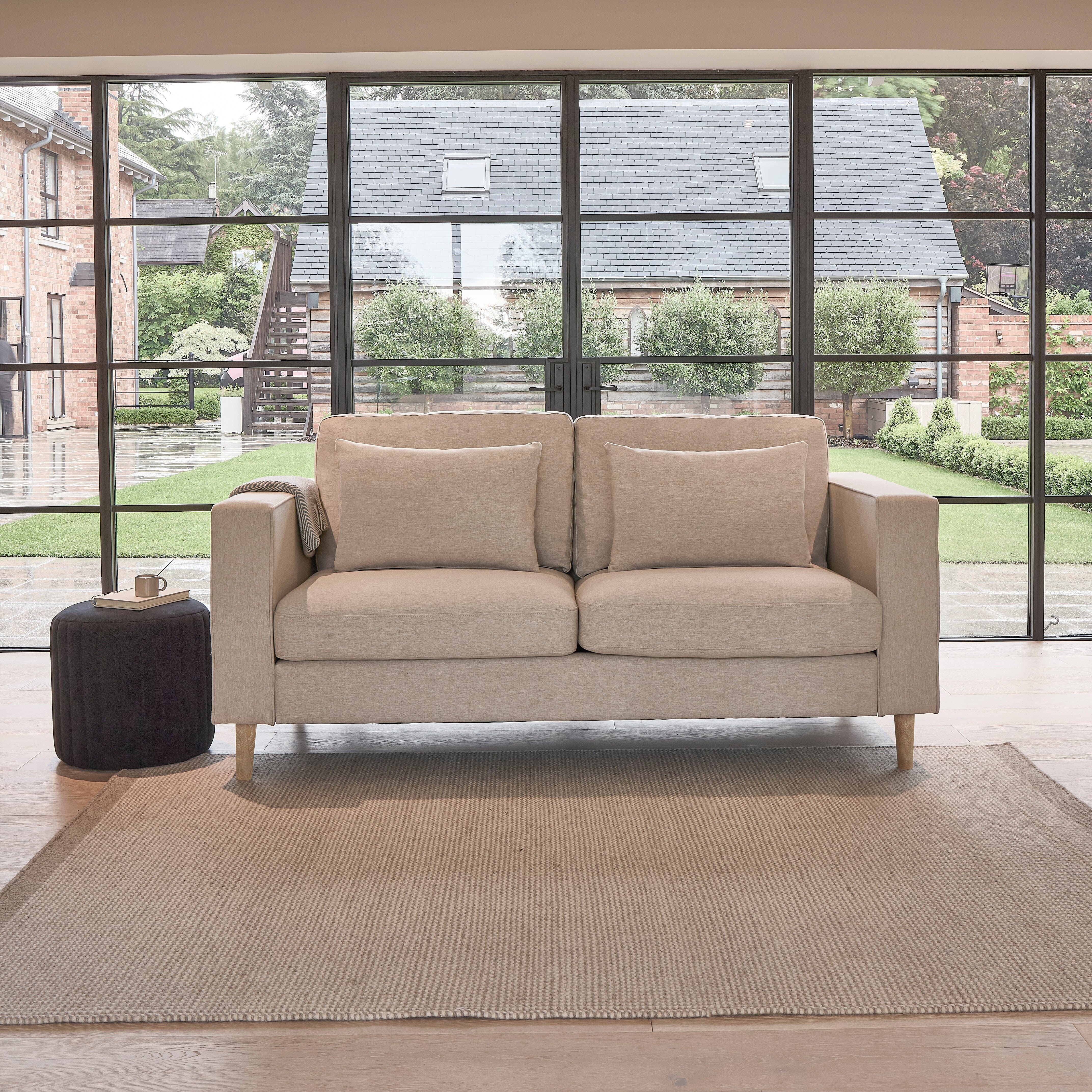 Emily 2 Seater Sofa - Sand with Whitewash Oak Legs - Image 3