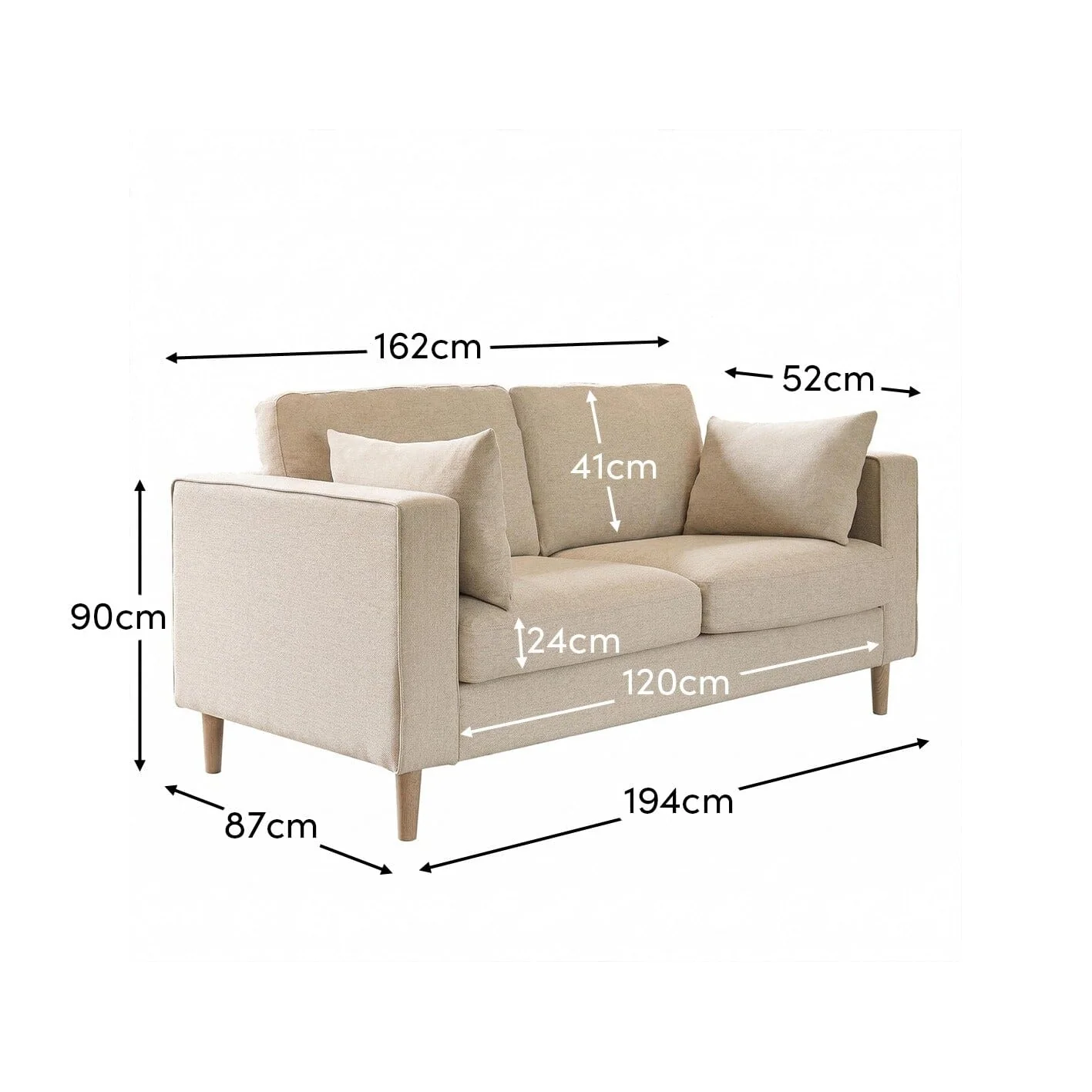 Emily 3 Seater Sofa - Sand with Whitewash Oak Legs - Image 4