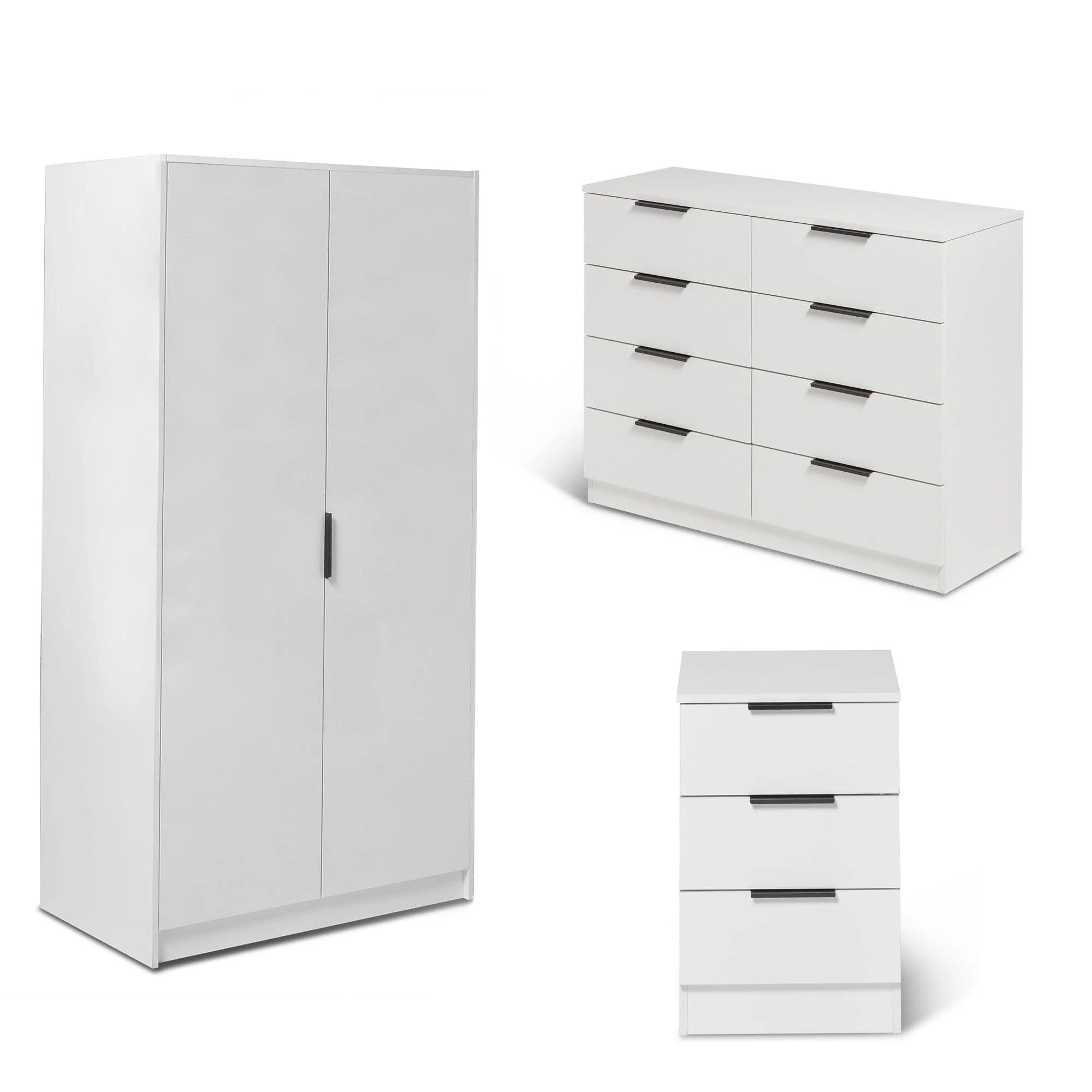 Essie 3 Piece Bedroom Set - 8 Chest of Drawers - Pure White
