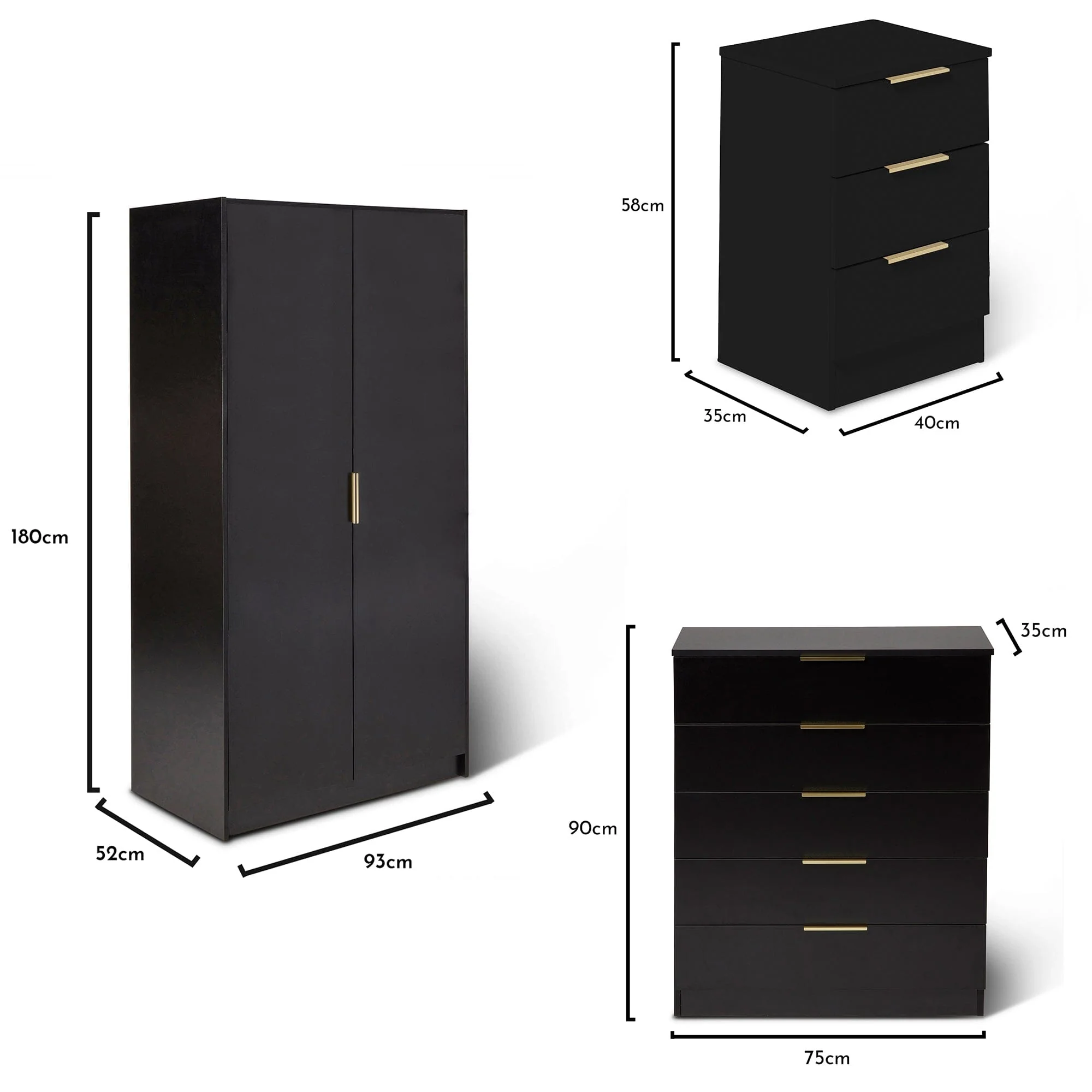 Essie 4 Piece Bedroom Set - 5 Chest of Drawers - Pitch Black - Image 12