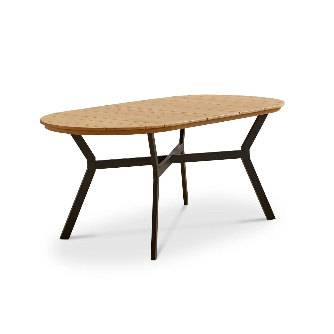 Ezra Oval Wooden Garden Table - White Acacia with Black Metal Legs - Image 9