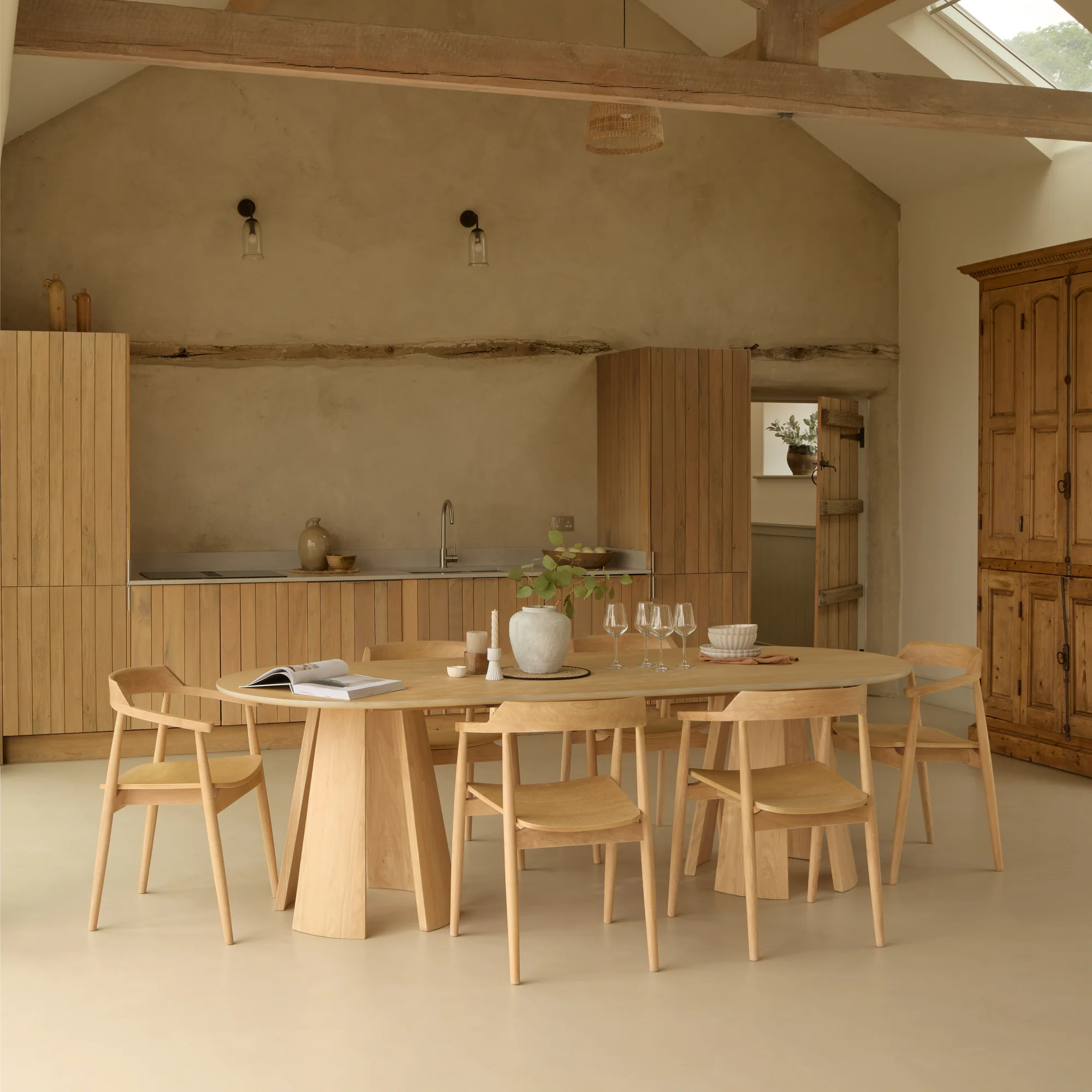 Farren Whitewash Oval Dining Table Set - 6 Seater - Carter Dining Armchairs - Whitewash Oak Legs - Image 2