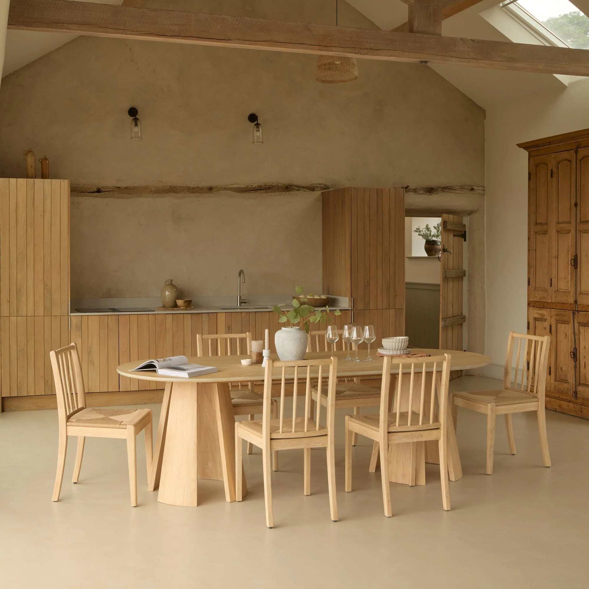Farren Whitewash Oval Dining Table Set - 6 Seater - Tilly Natural String Dining Chairs - Whitewash Oak Legs - Image 2