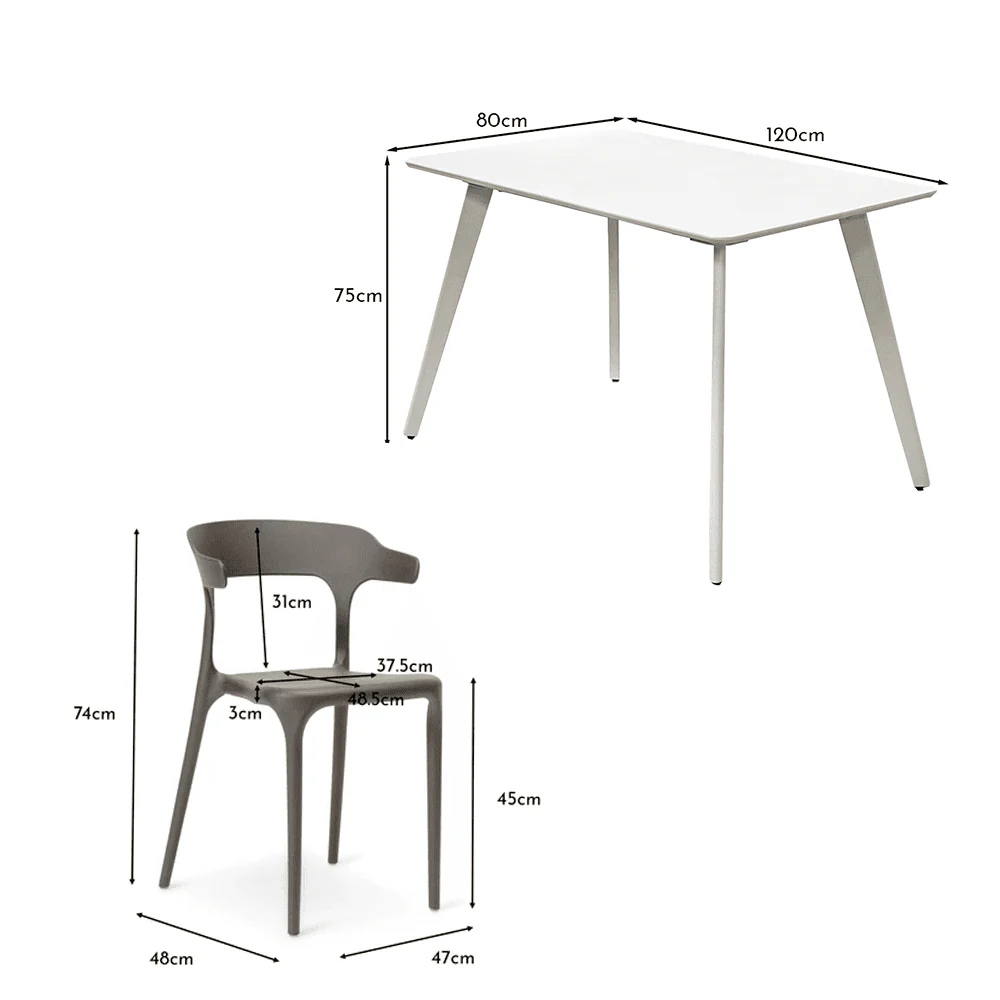 Finn 4 Seater Dining Set with Grey Chairs - 120cm - Pure White - Image 6
