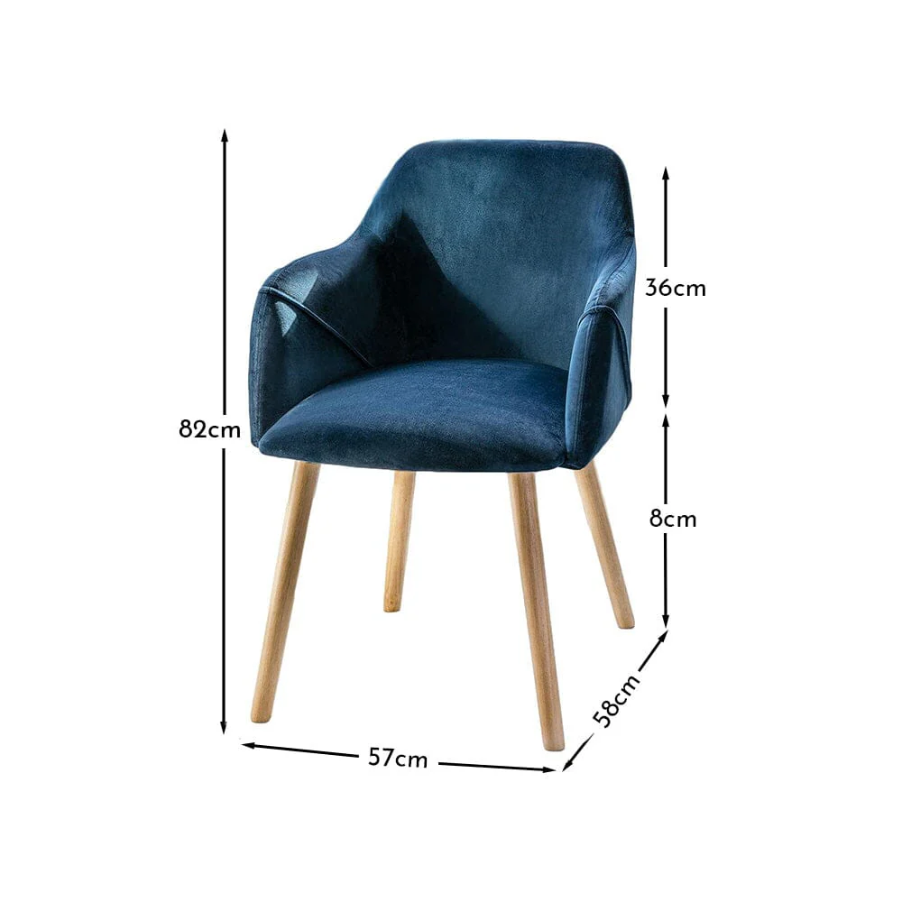 Freya Blue Velvet Armchairs - Set of 2 - Whitewash Oak Legs - Image 4