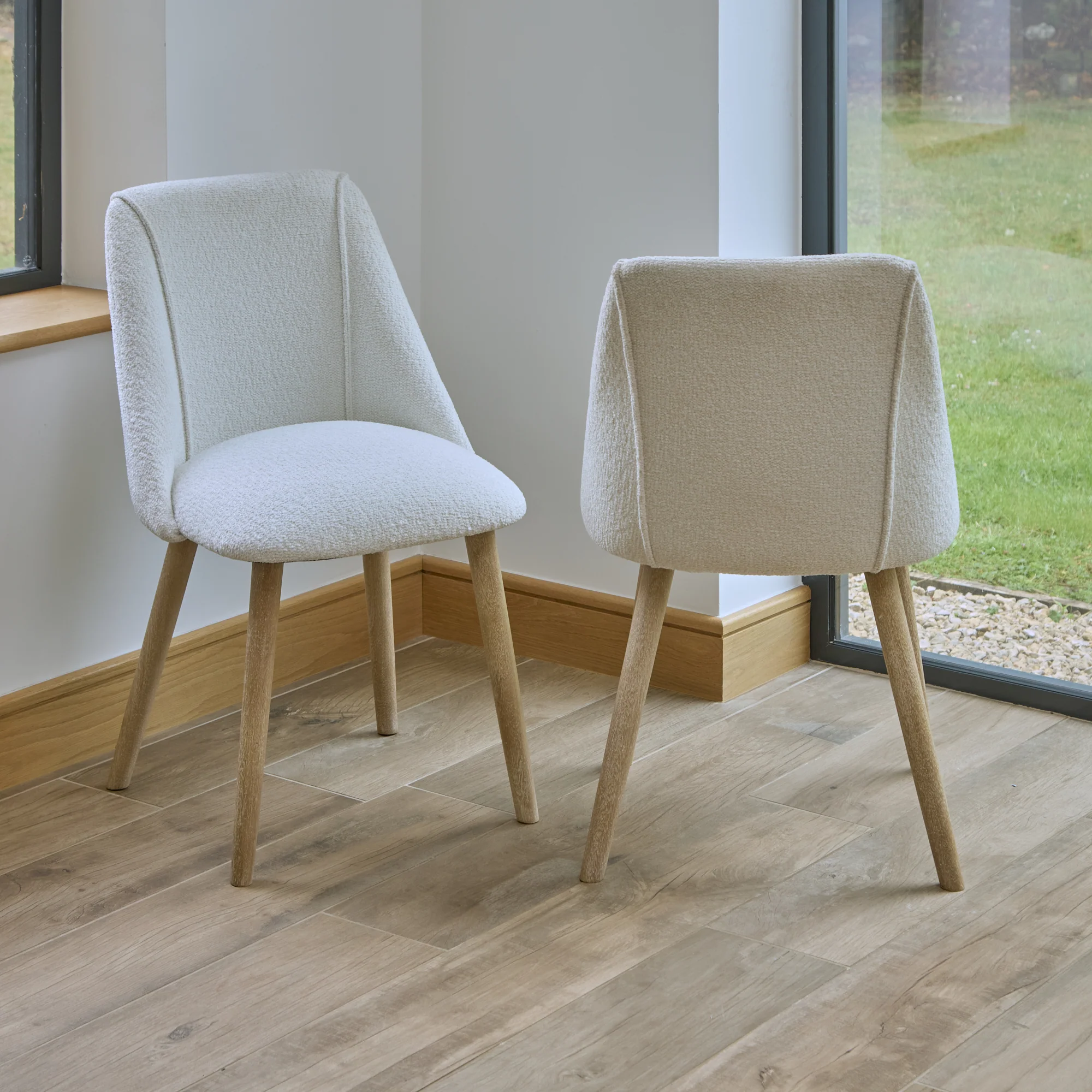 Freya Oat Boucle Dining Chairs - Set of 2 - Chalked Mangowood Legs - Image 2