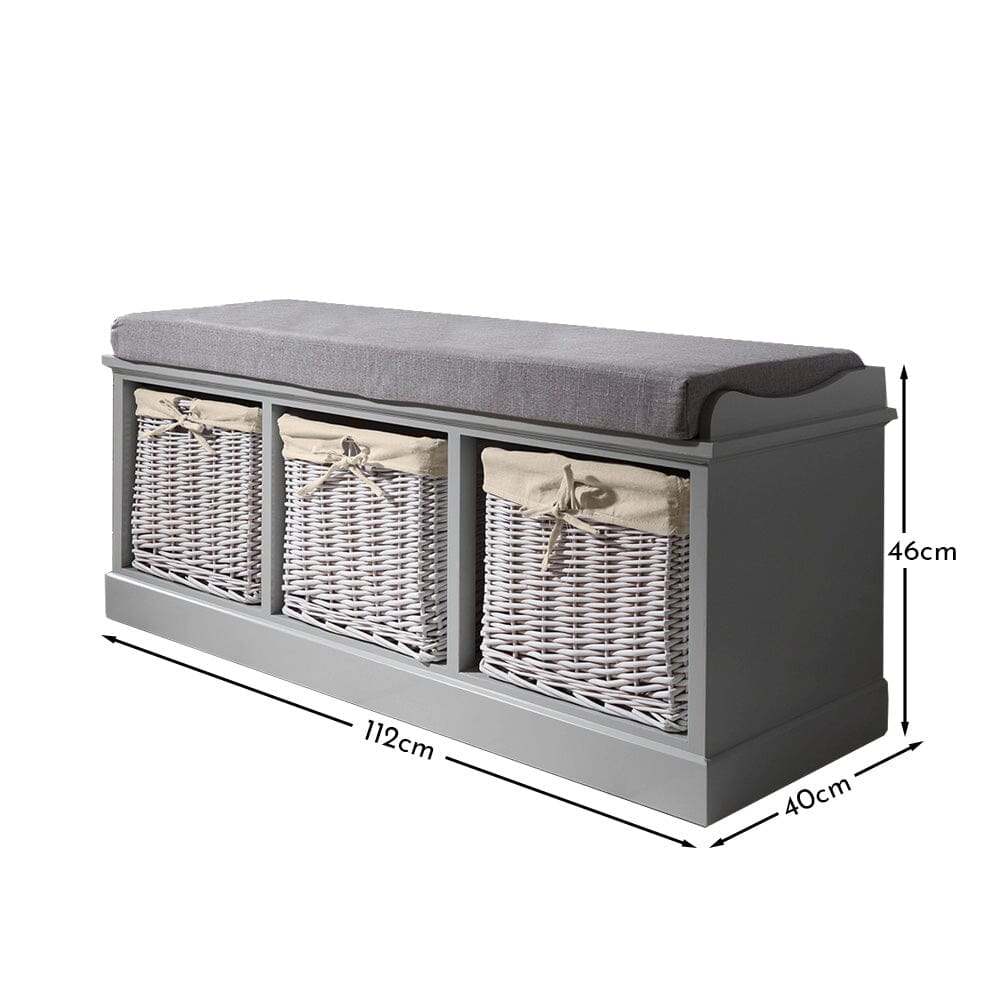 Fyfield 3 Seater Hallway Storage Bench with Storage - Grey - Image 7