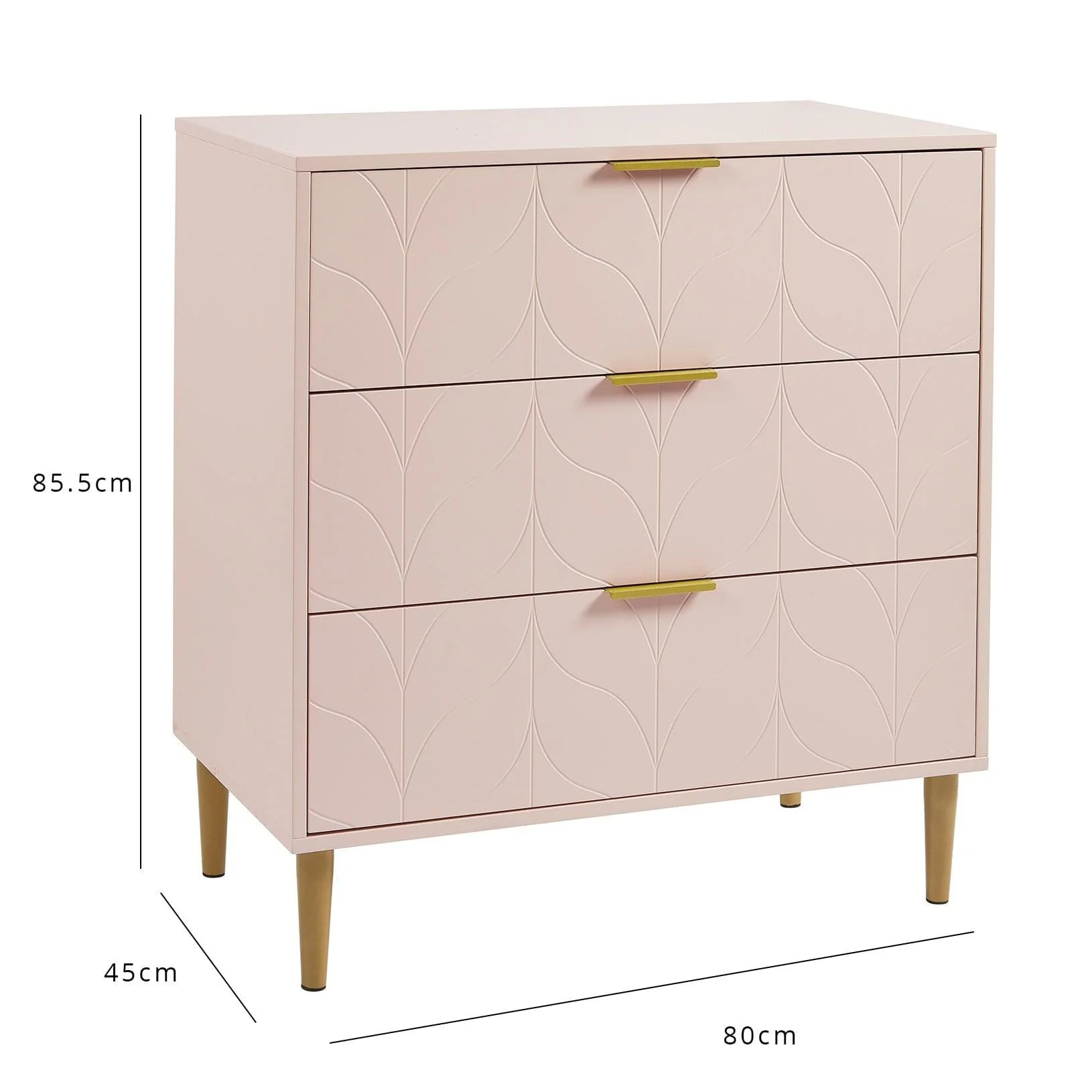 Gloria 3 Piece Bedroom Furniture Set - 3 Drawer Chest of Drawers - Blush Pink - Image 16