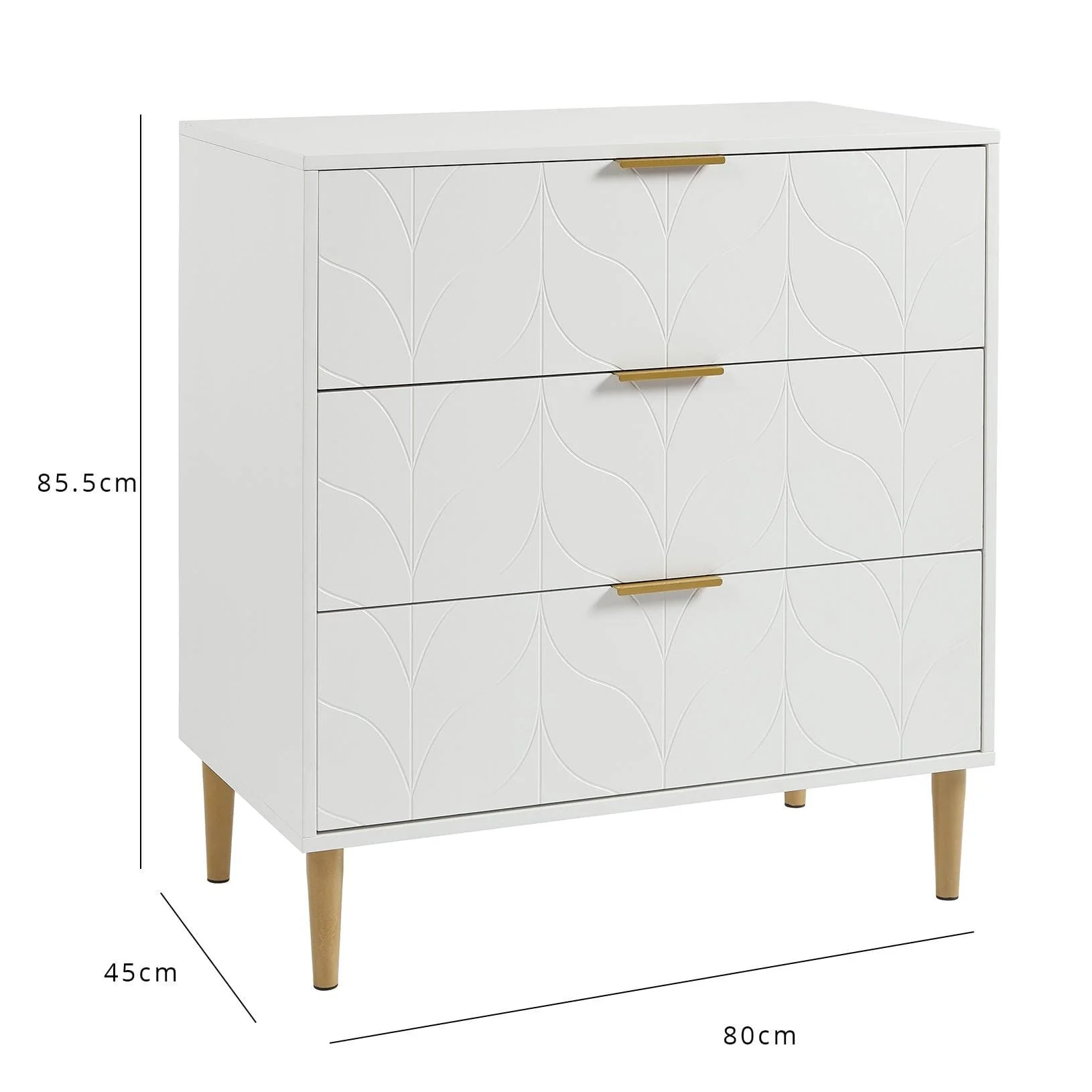 Gloria 3 Piece Bedroom Furniture Set - 3 Drawer Chest of Drawers - White - Image 16